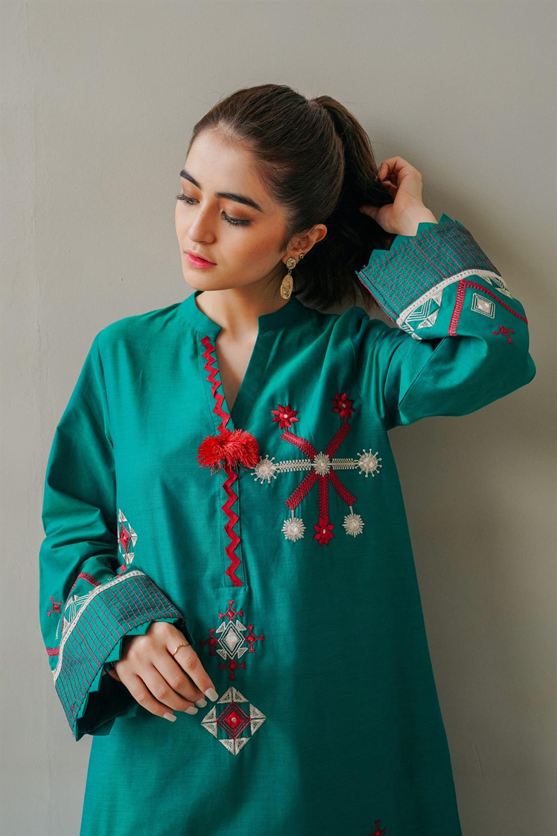 Green Embroidered Ethnic Designer Ladies Ready to Wear Suits