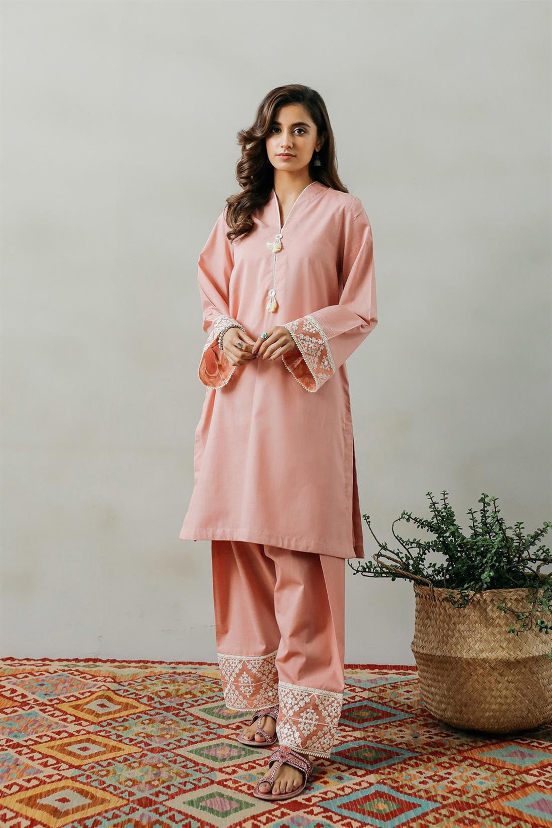 Pink Embroidered Organza Ethnic Designer Ladies Ready to Wear Suits