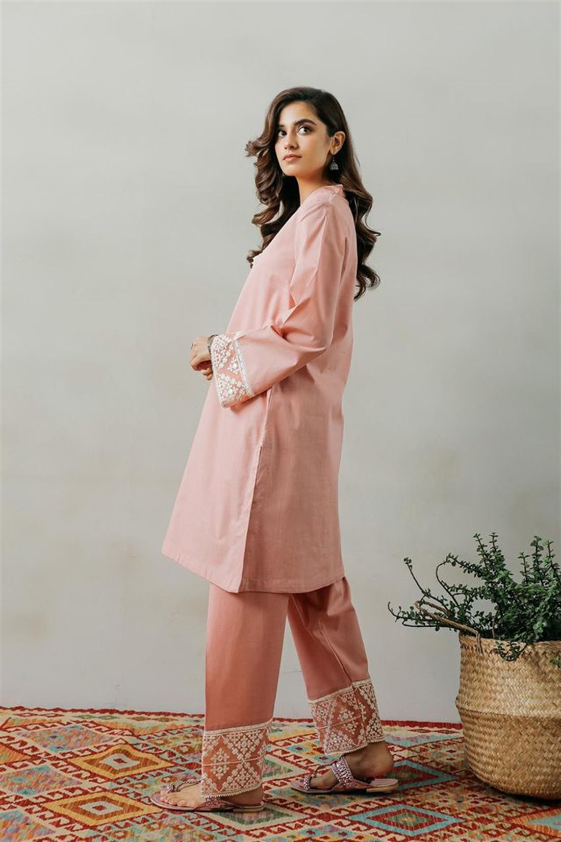 Pink Embroidered Organza Ethnic Designer Ladies Ready to Wear Suits