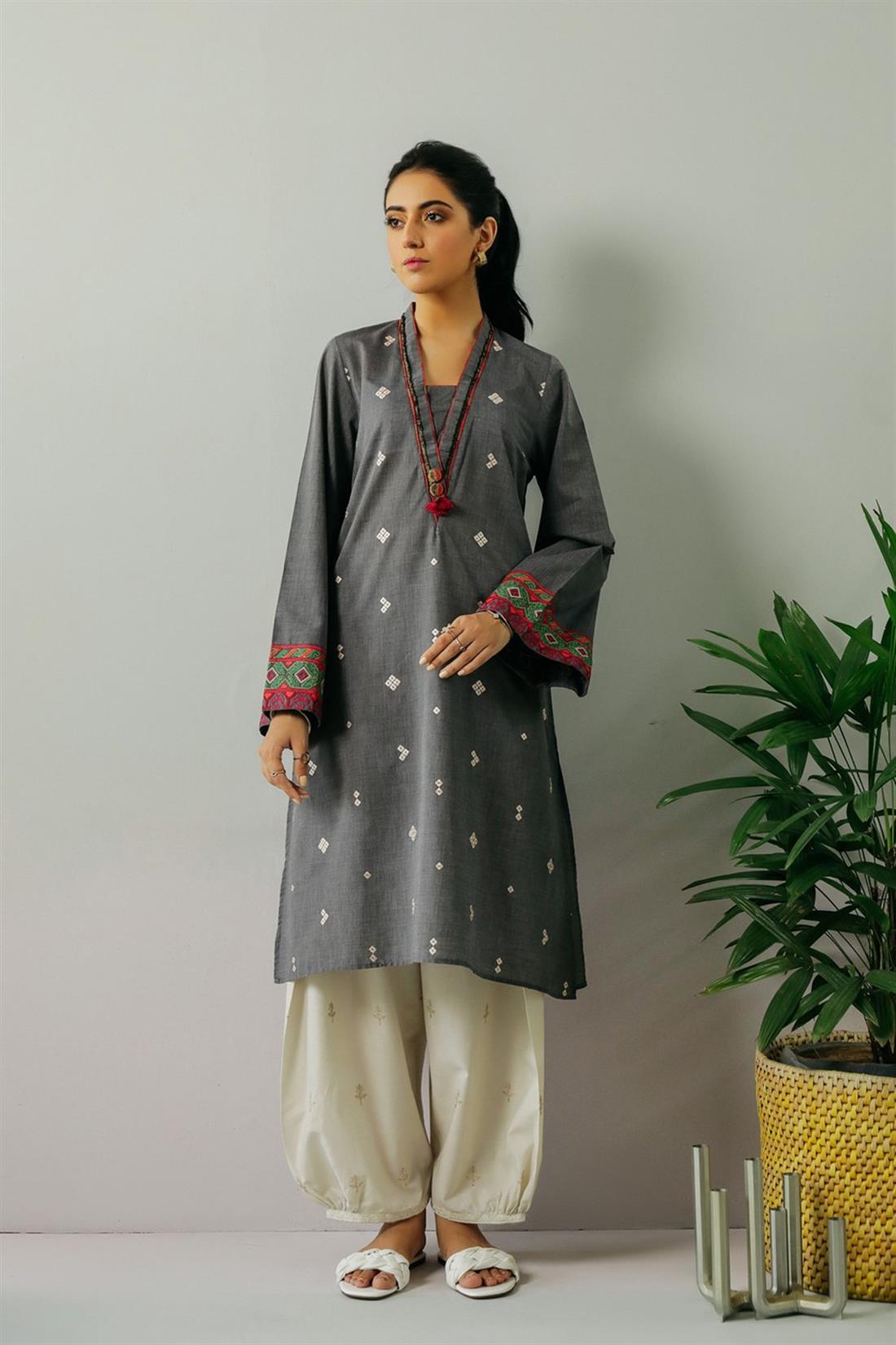 Grey Embroidered Ethnic Designer Ladies Ready to Wear Suits