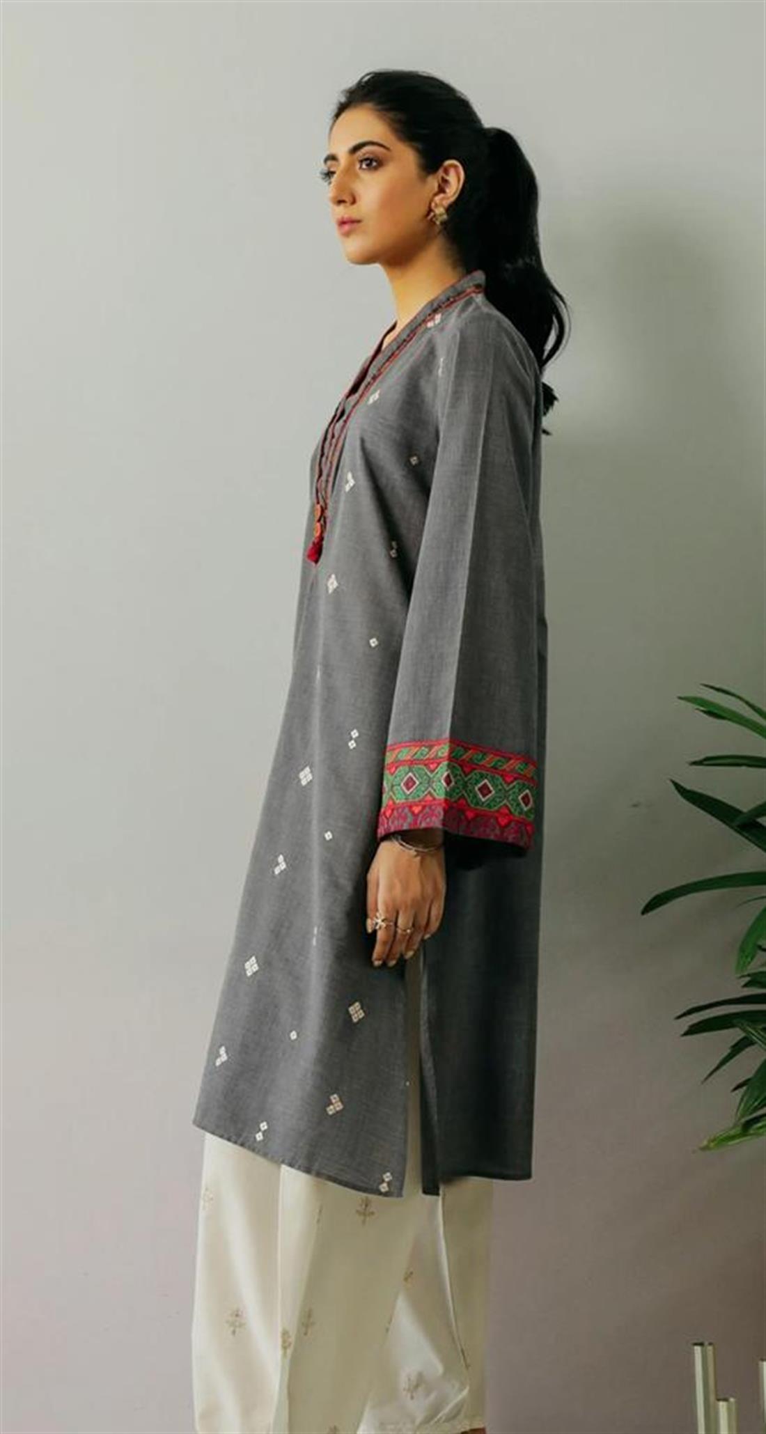 Grey Embroidered Ethnic Designer Ladies Ready to Wear Suits