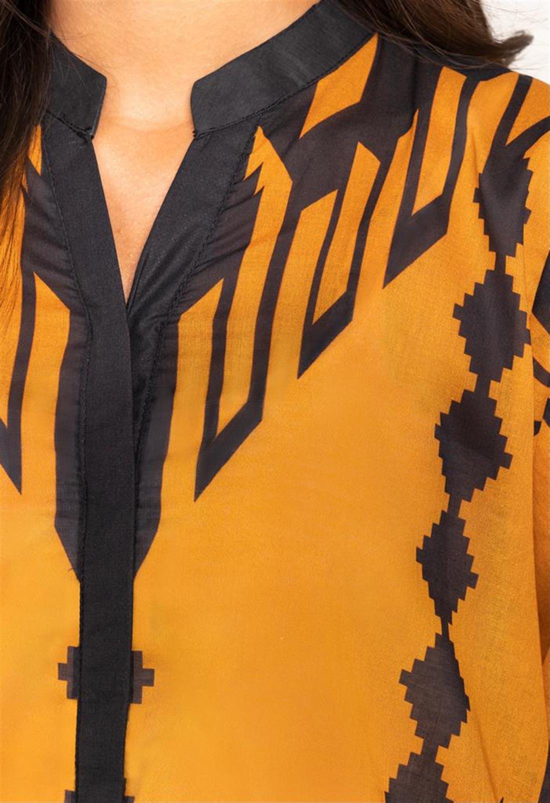 Mustard & Black Digital Printed Cotton Shirt