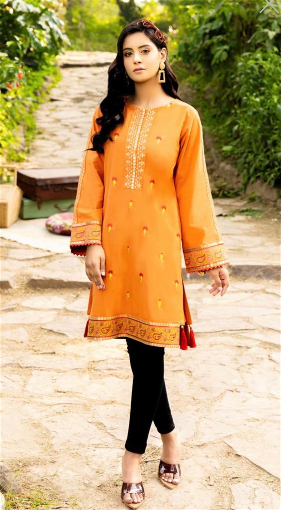 Rust 1 PC Cambric Dyed Embroidered Stitched Shirt