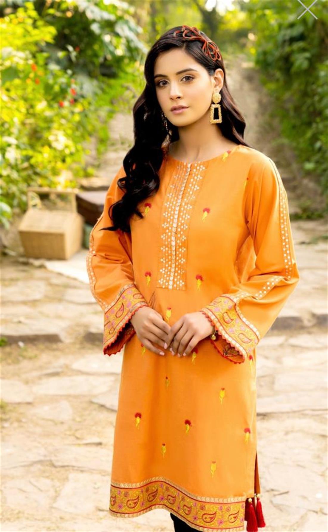 Rust 1 PC Cambric Dyed Embroidered Stitched Shirt