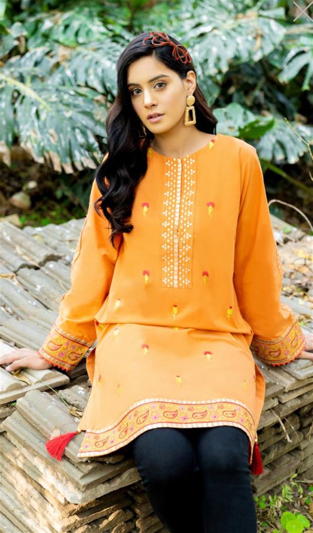 Rust 1 PC Cambric Dyed Embroidered Stitched Shirt
