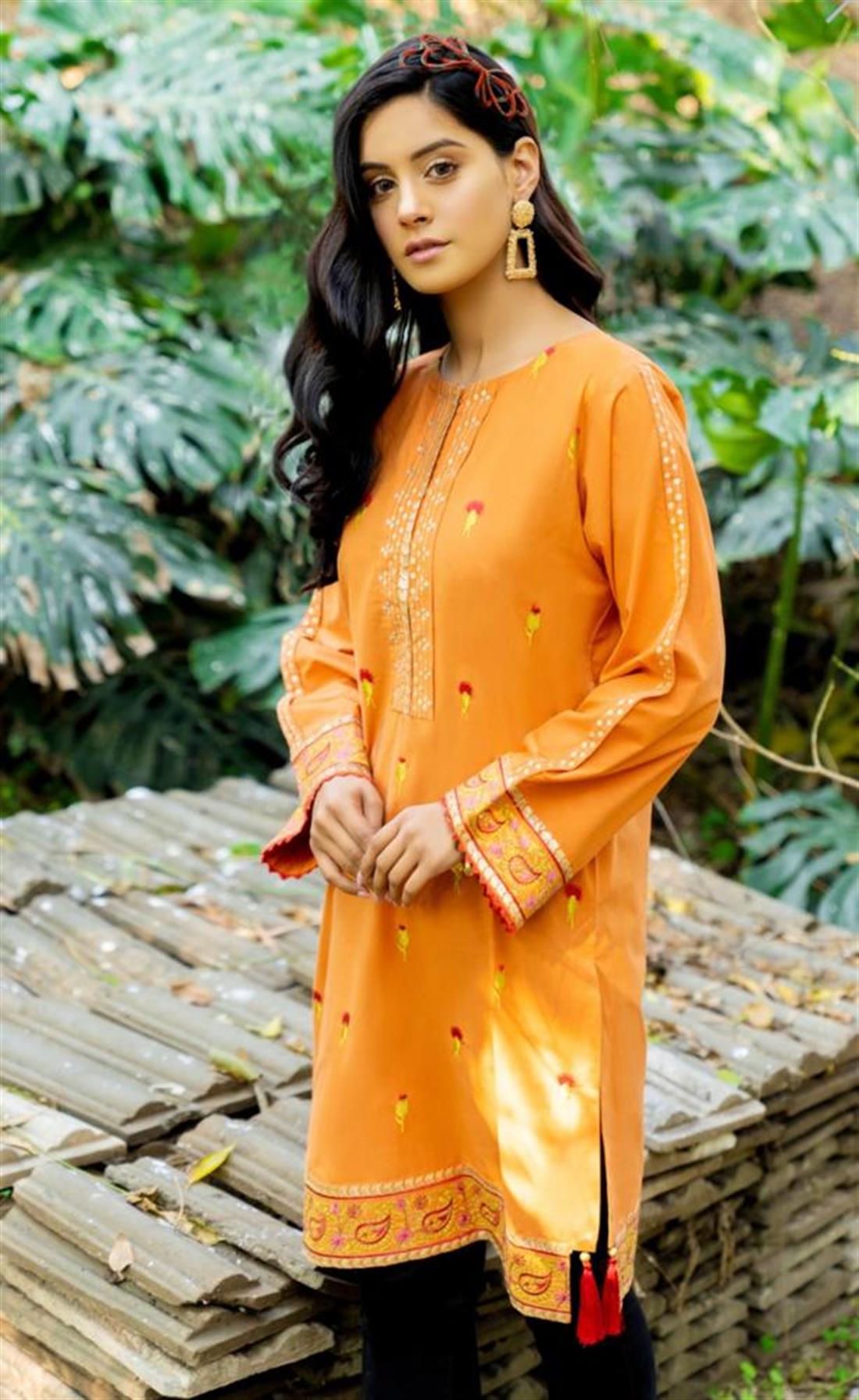 Rust 1 PC Cambric Dyed Embroidered Stitched Shirt