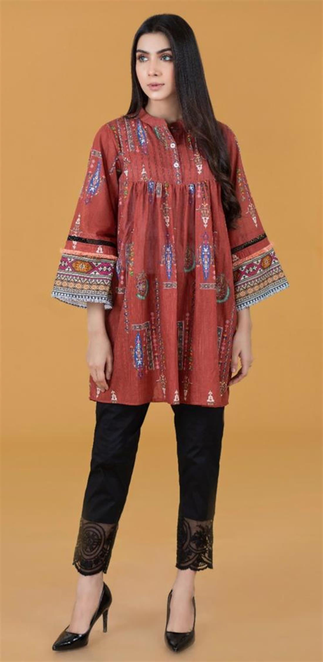 Burnt Orange Khaddar Digital Printed Shirt