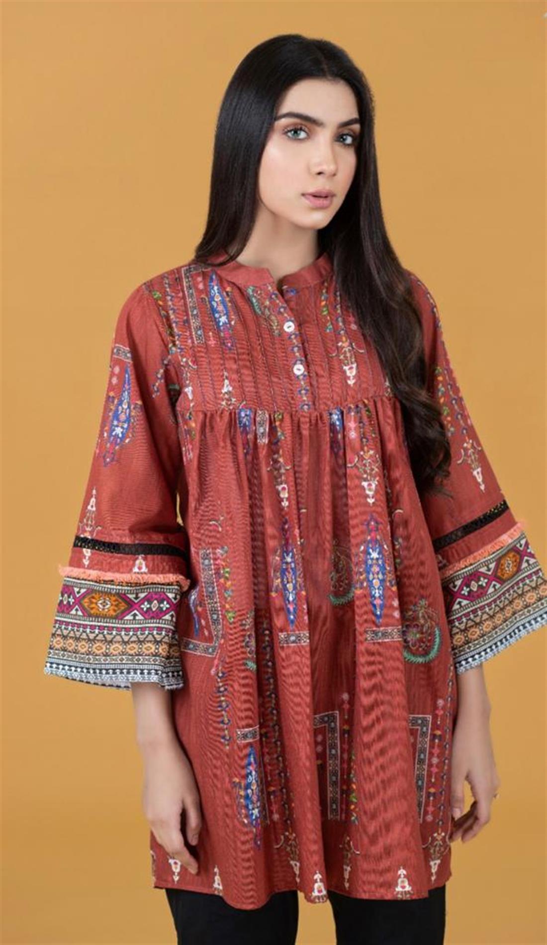 Burnt Orange Khaddar Digital Printed Shirt