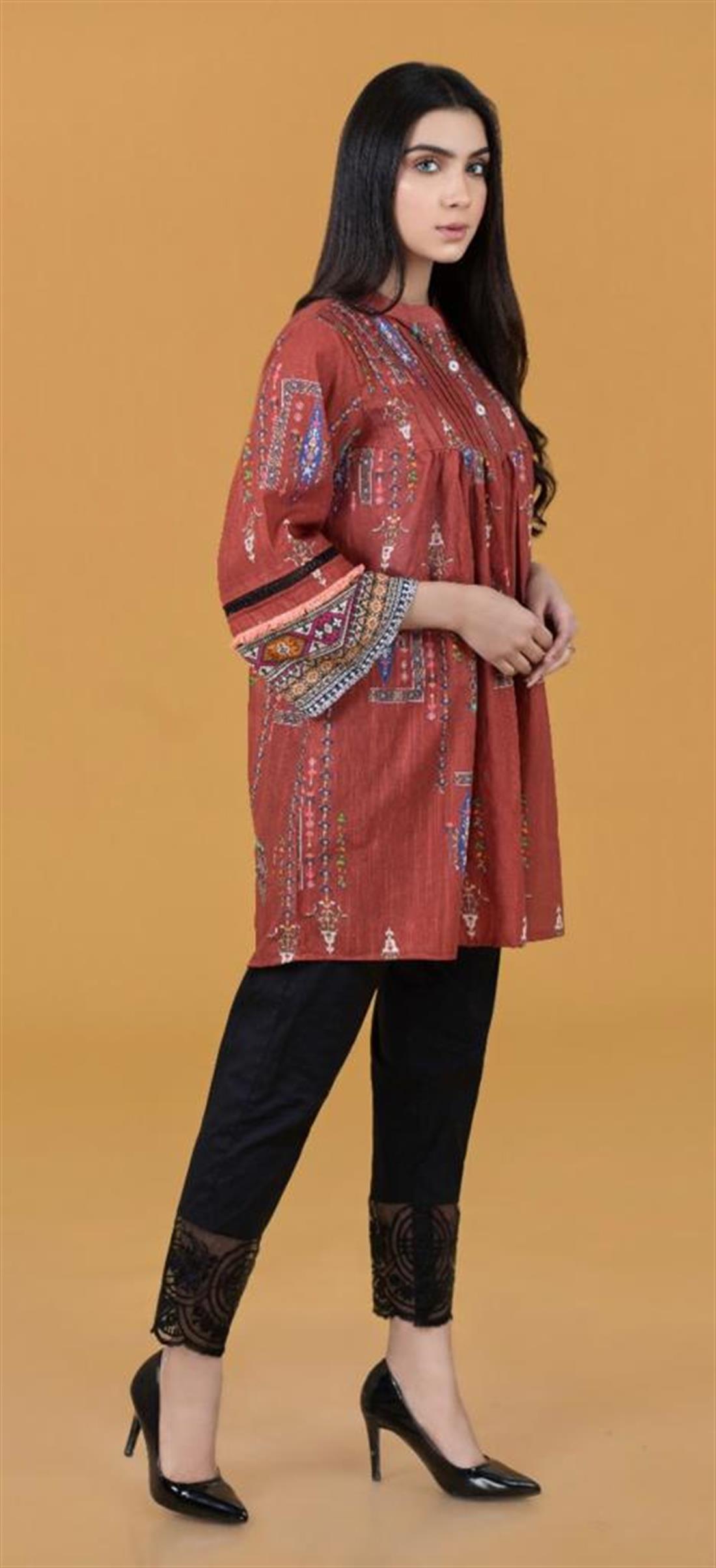 Burnt Orange Khaddar Digital Printed Shirt