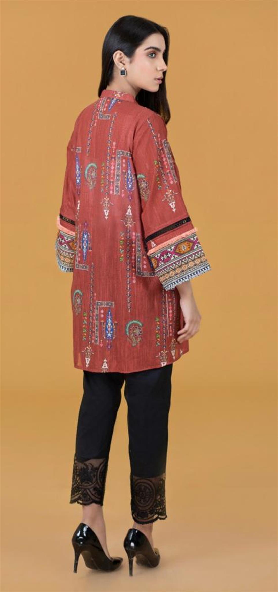 Burnt Orange Khaddar Digital Printed Shirt