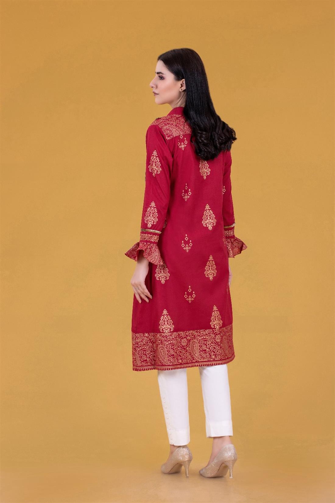 Maroon Cambric Screen Printed Shirt