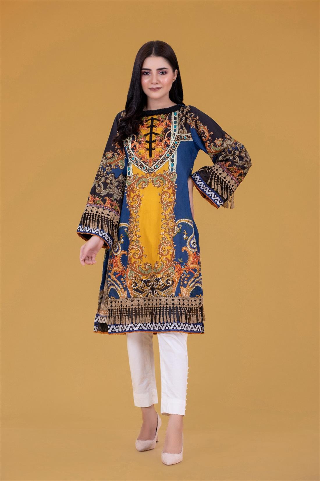Blue Cambric Digital Printed Shirt