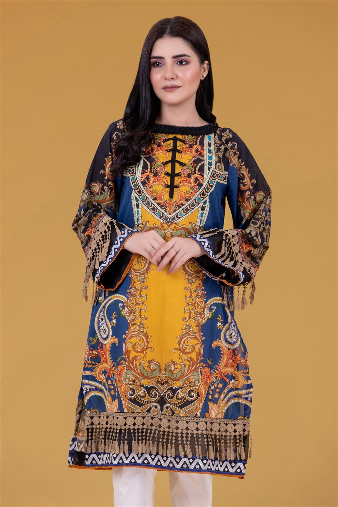 Blue Cambric Digital Printed Shirt