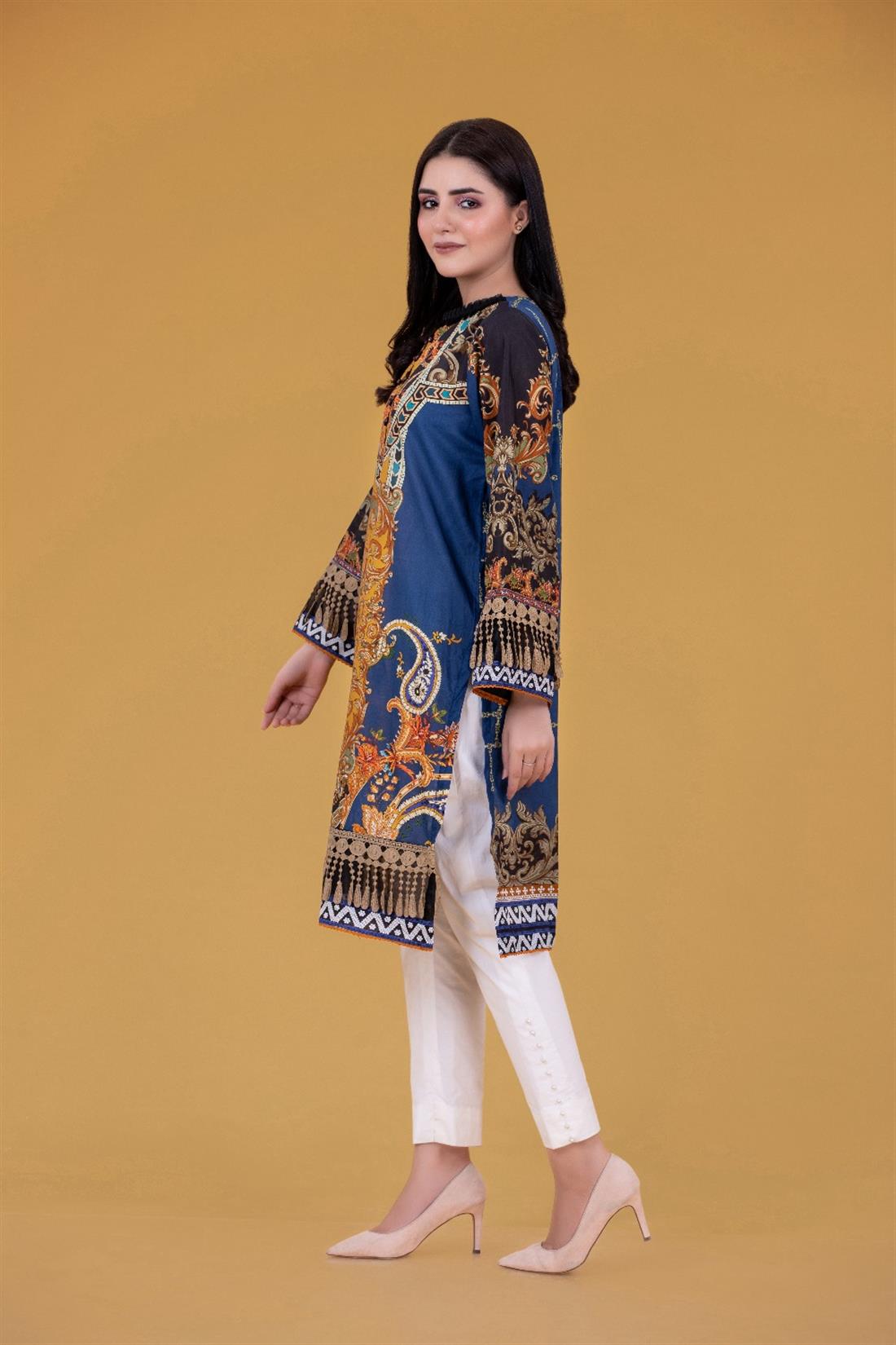 Blue Cambric Digital Printed Shirt