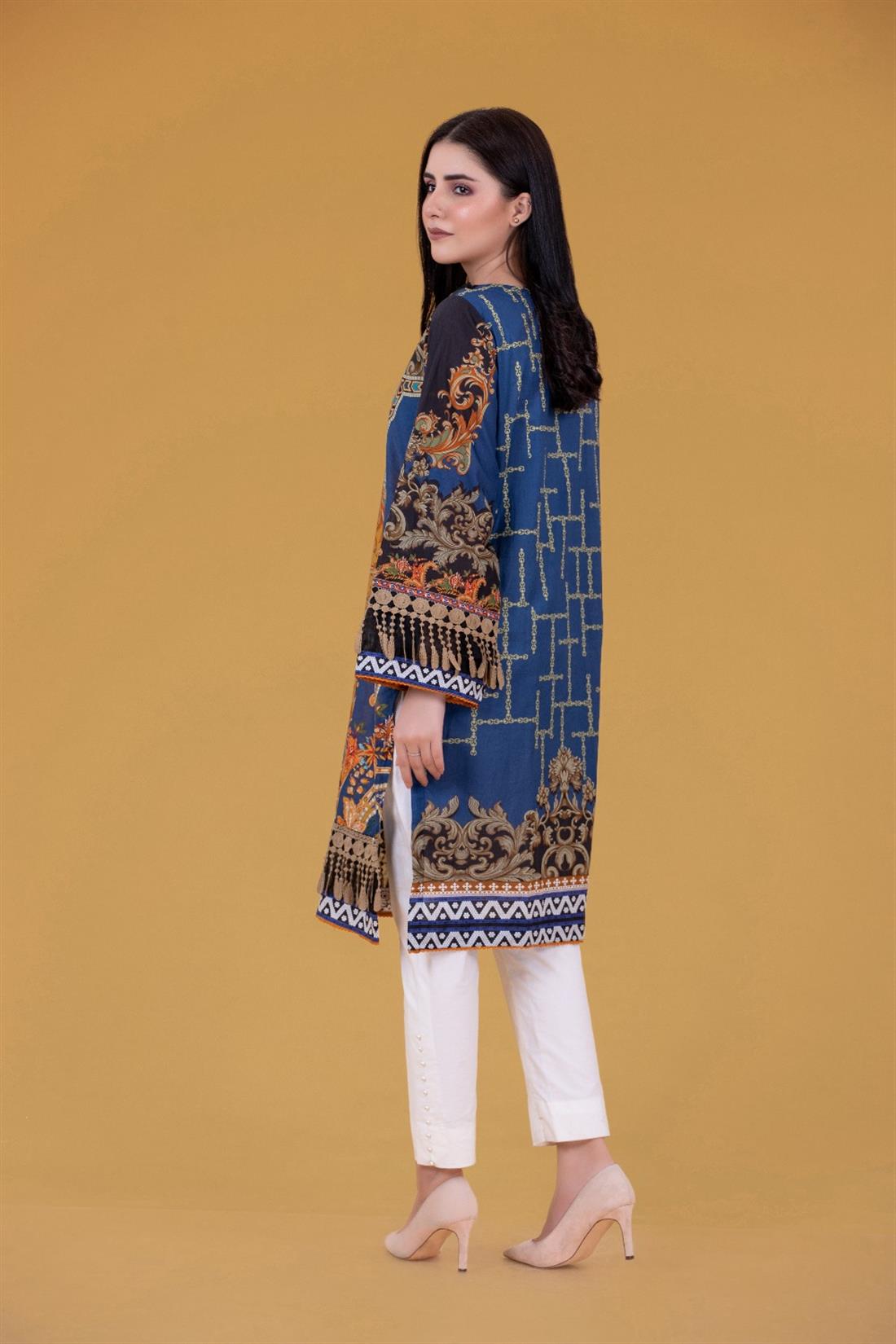 Blue Cambric Digital Printed Shirt