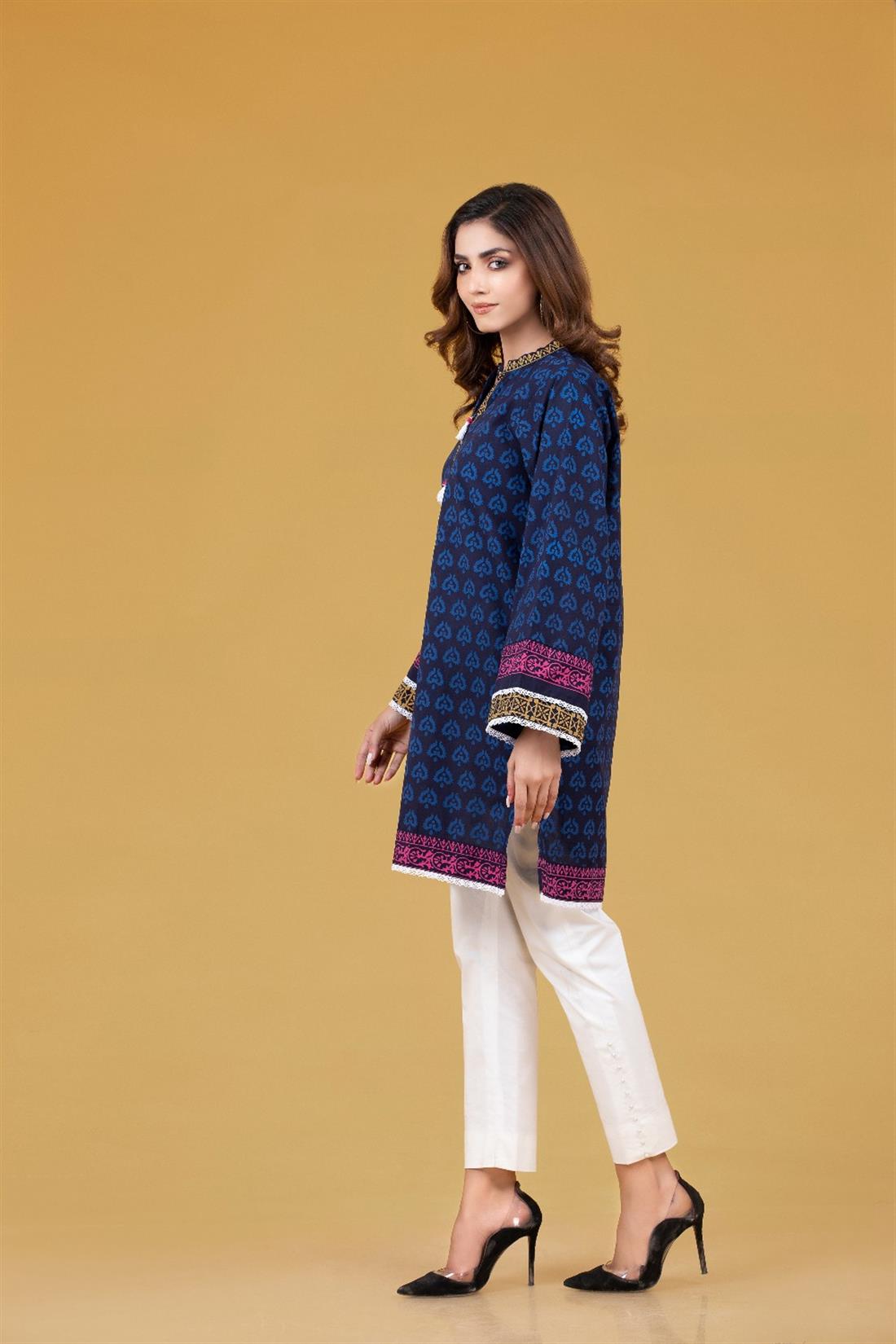 Navy Blue 1 PC Embroidered Lawn Screen Printed Shirt