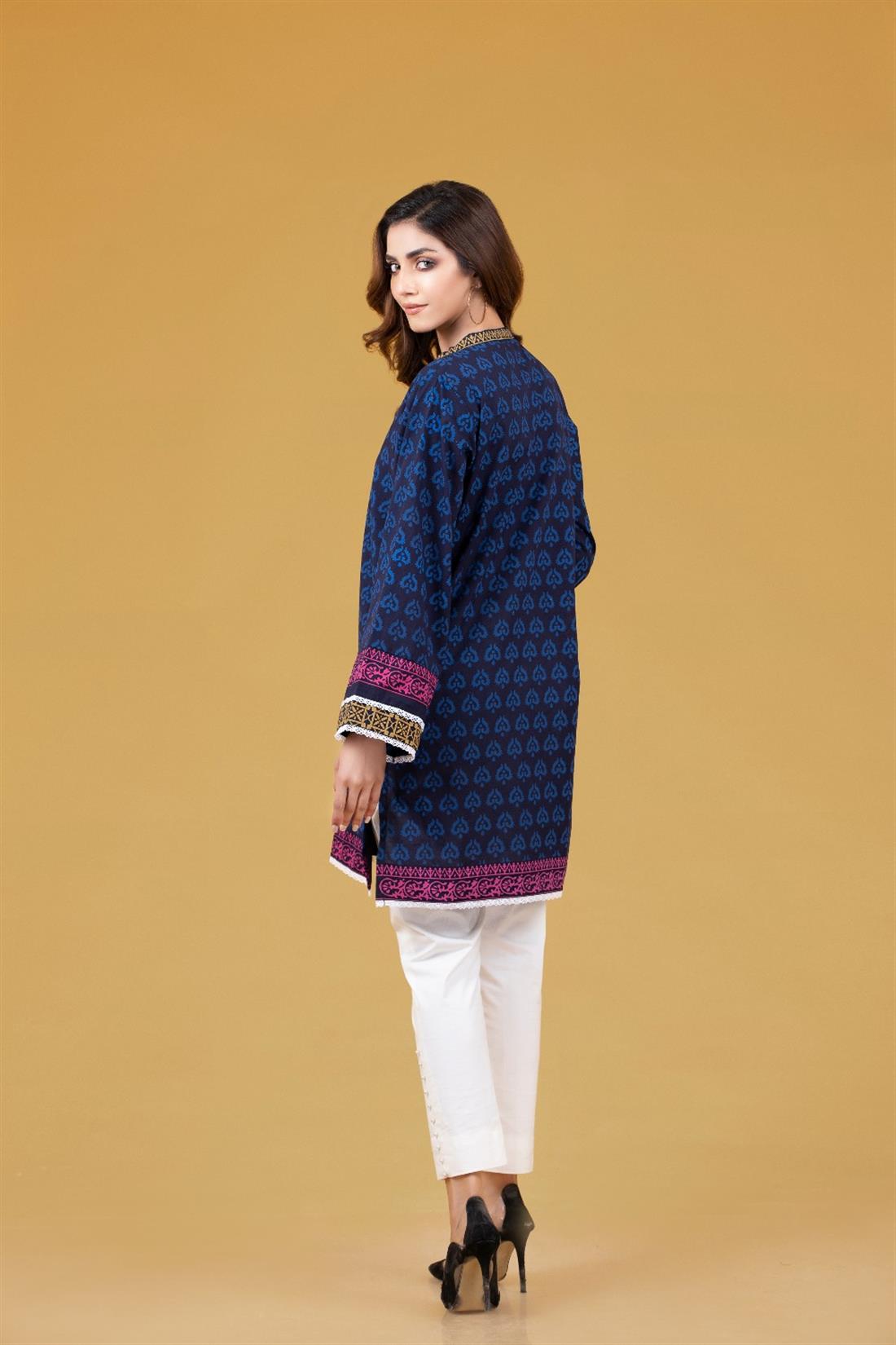 Navy Blue 1 PC Embroidered Lawn Screen Printed Shirt