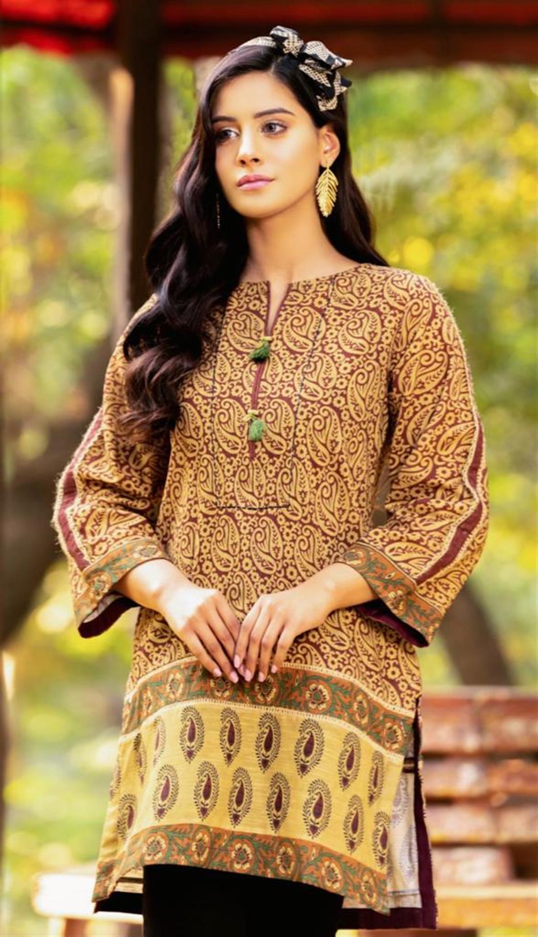 Dark Beige Stitched Khaddar Digital Printed Shirt