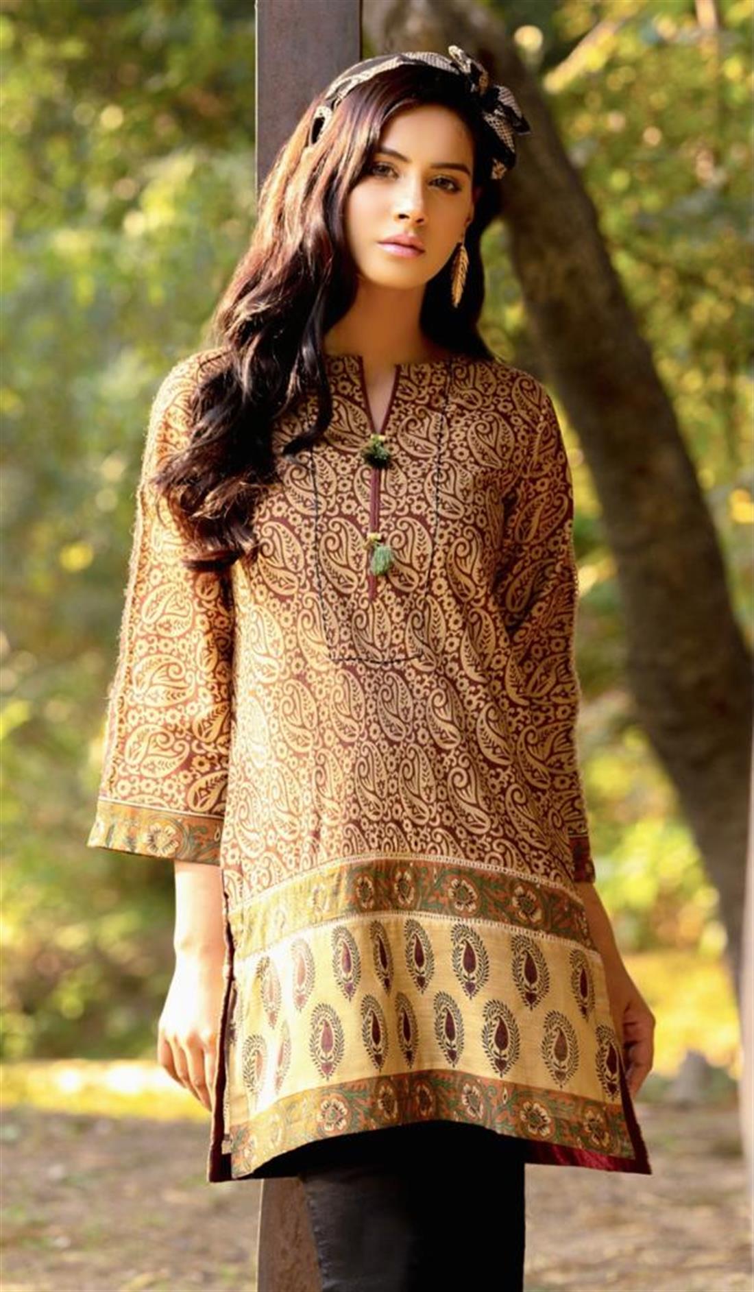 Dark Beige Stitched Khaddar Digital Printed Shirt