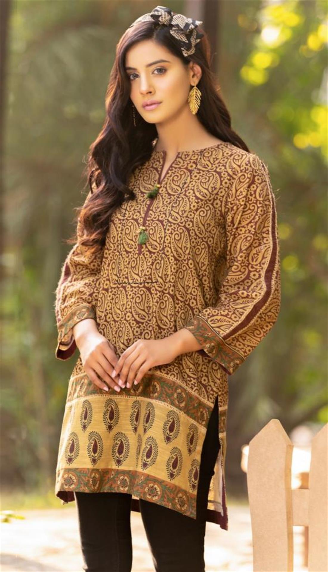 Dark Beige Stitched Khaddar Digital Printed Shirt