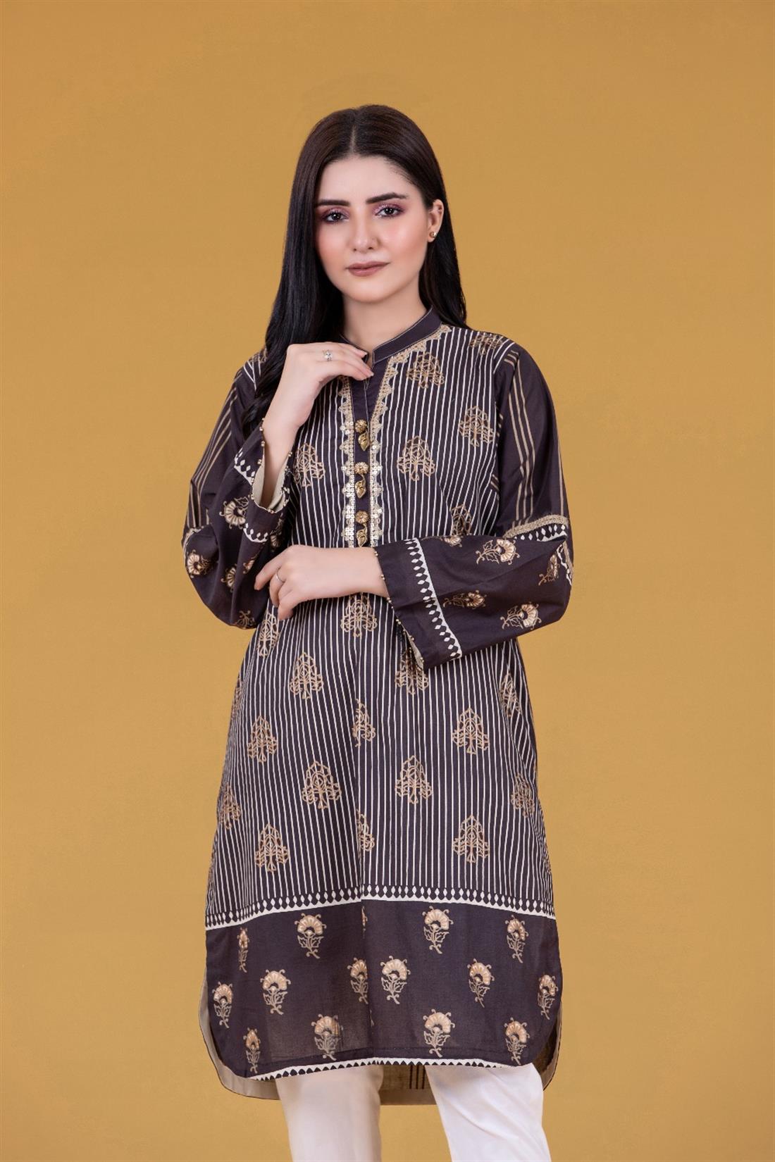 Black Screen Printed Lawn Shirt