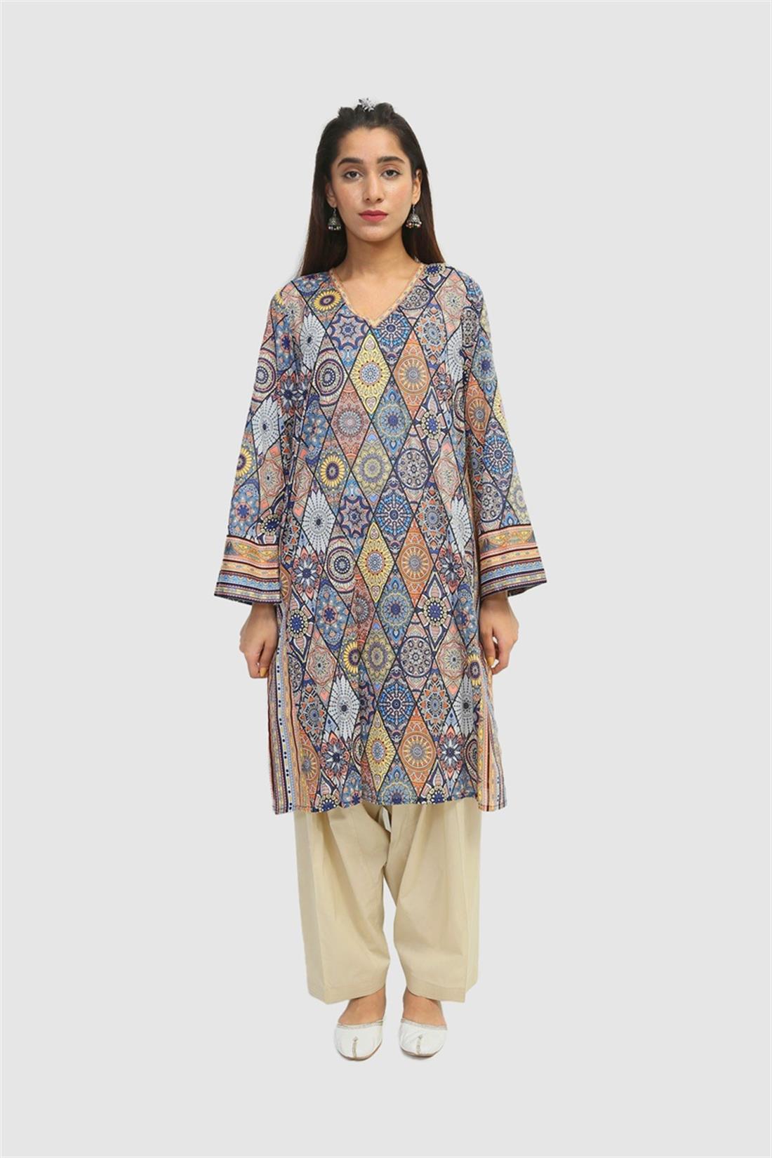 Blue & Multicolour Printed Lawn Generation