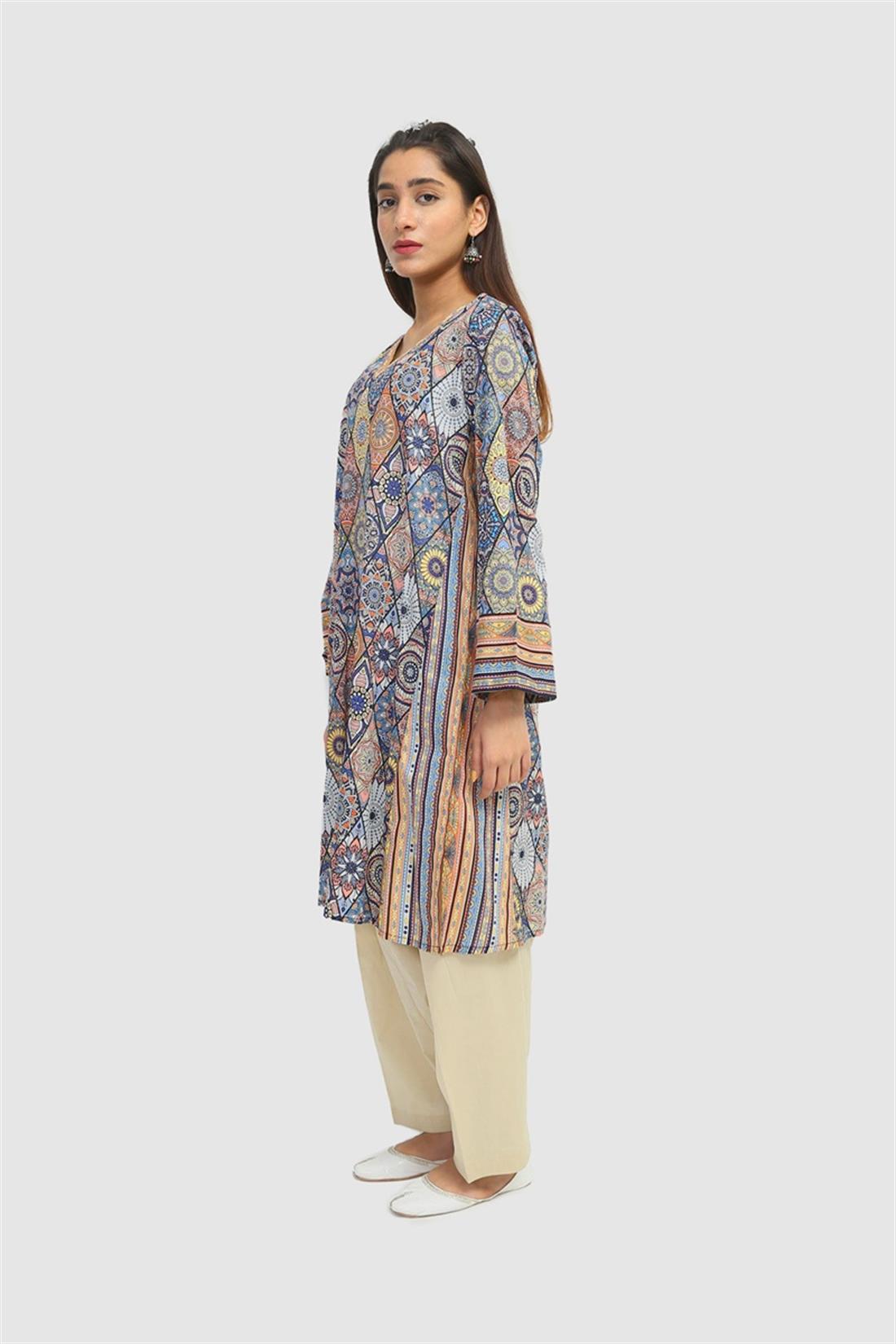 Blue & Multicolour Printed Lawn Generation