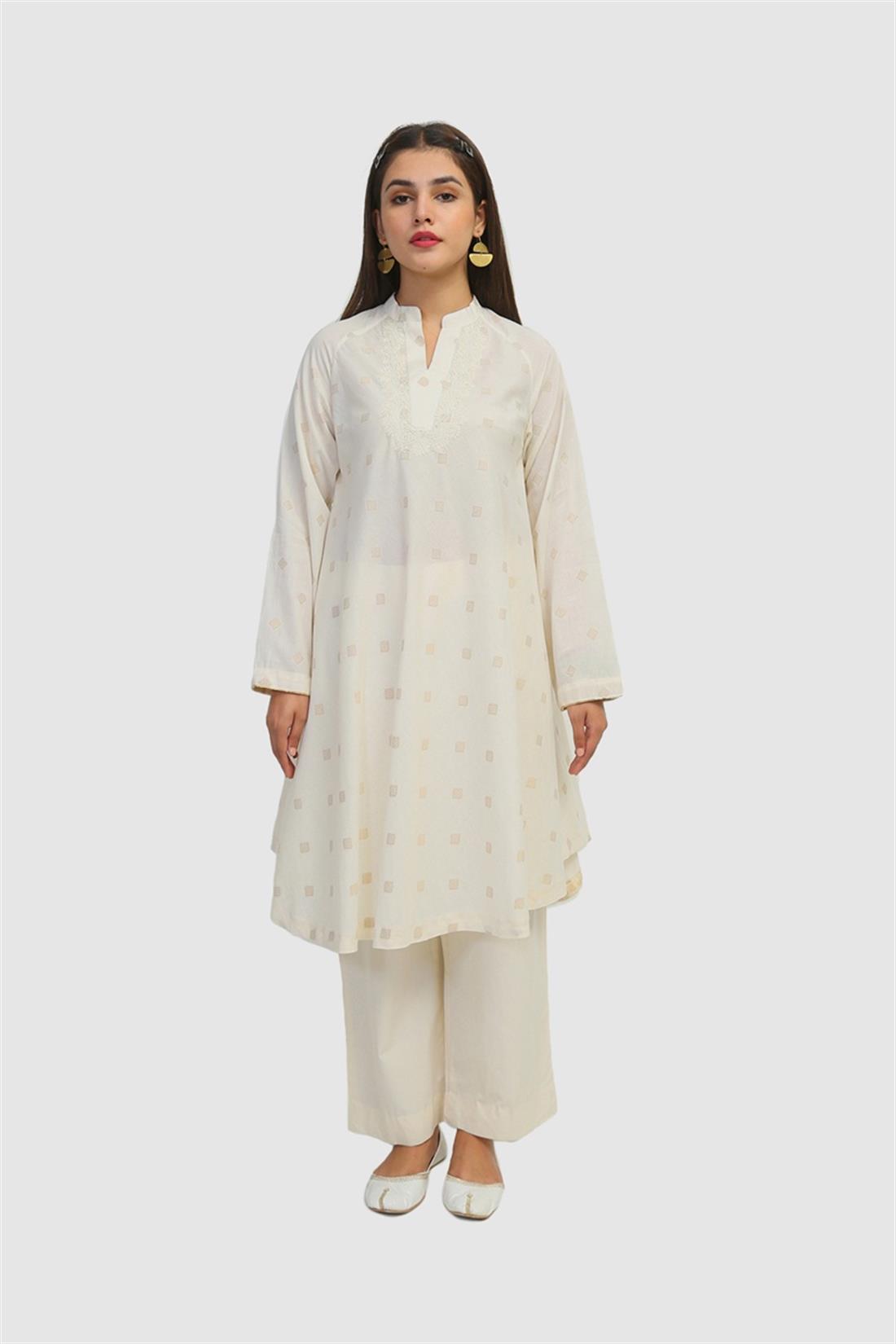 Off White Embroidered Jacquard Generation