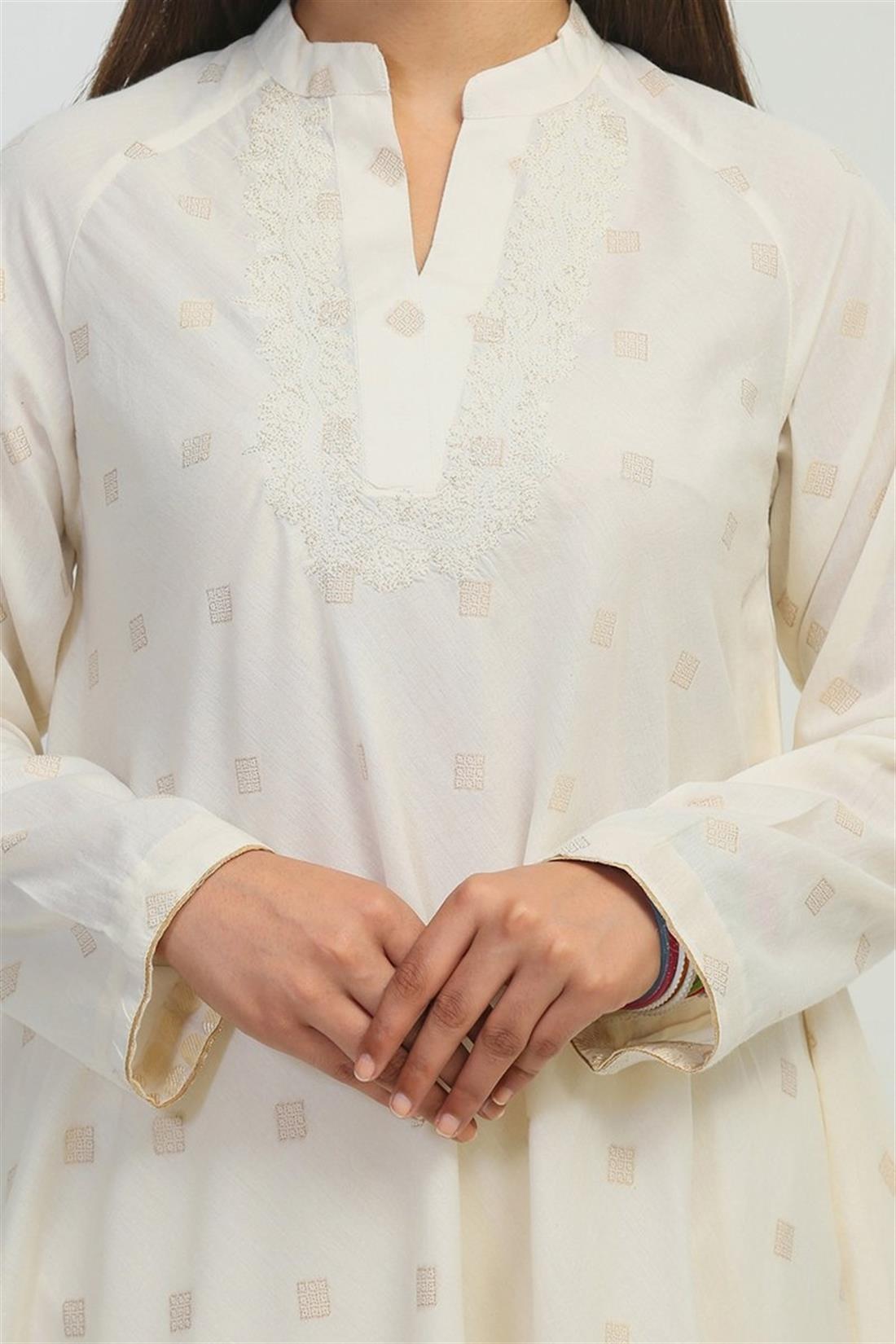 Off White Embroidered Jacquard Generation