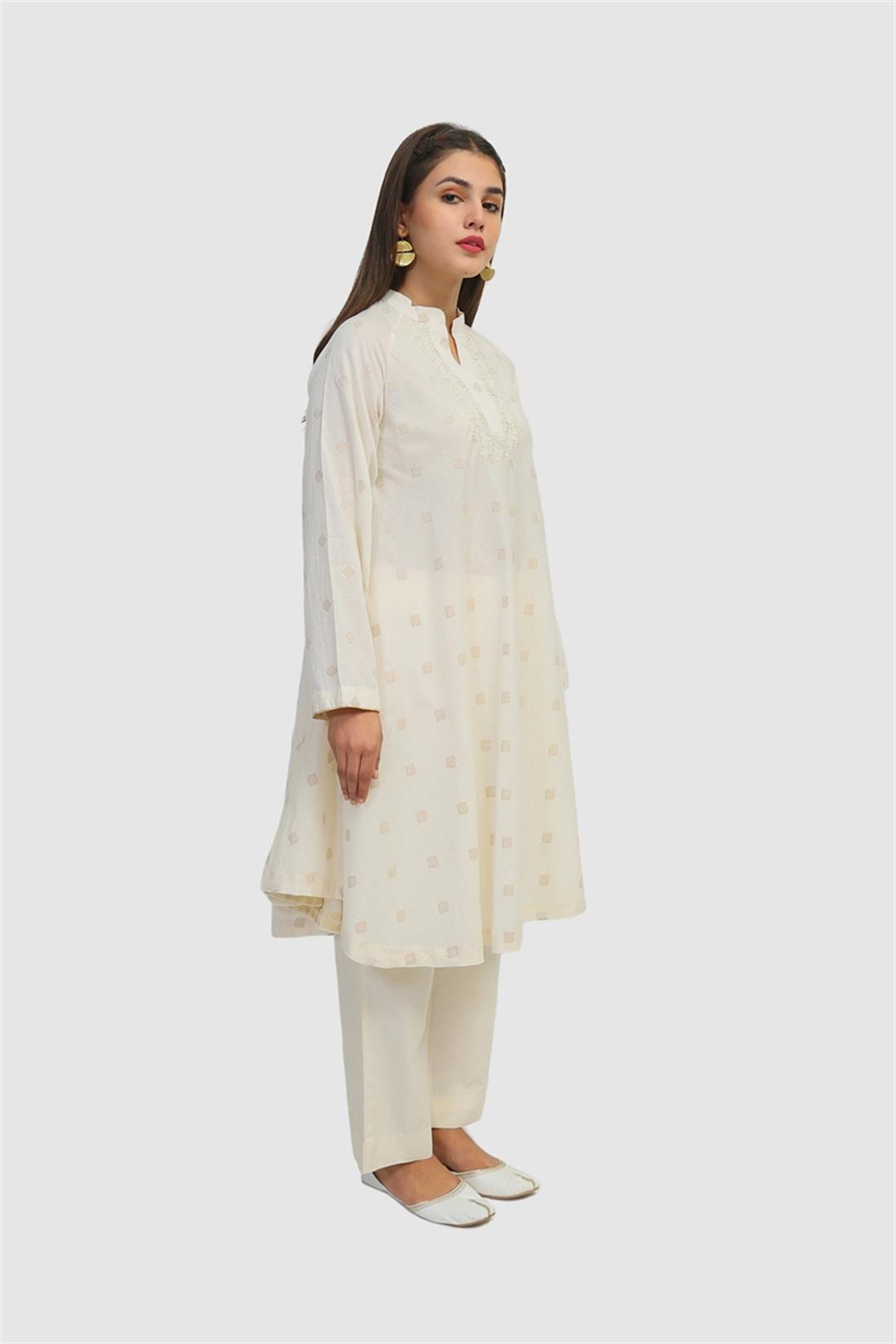 Off White Embroidered Jacquard Generation