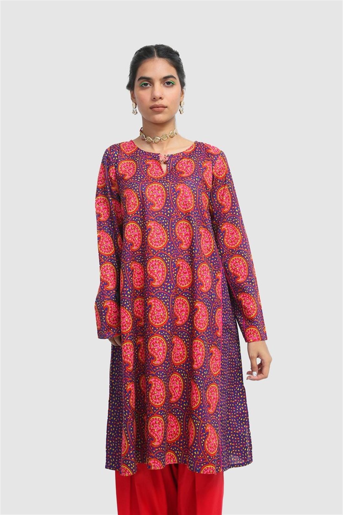 Blue & Multicolour Printed Lawn A-Line Generation