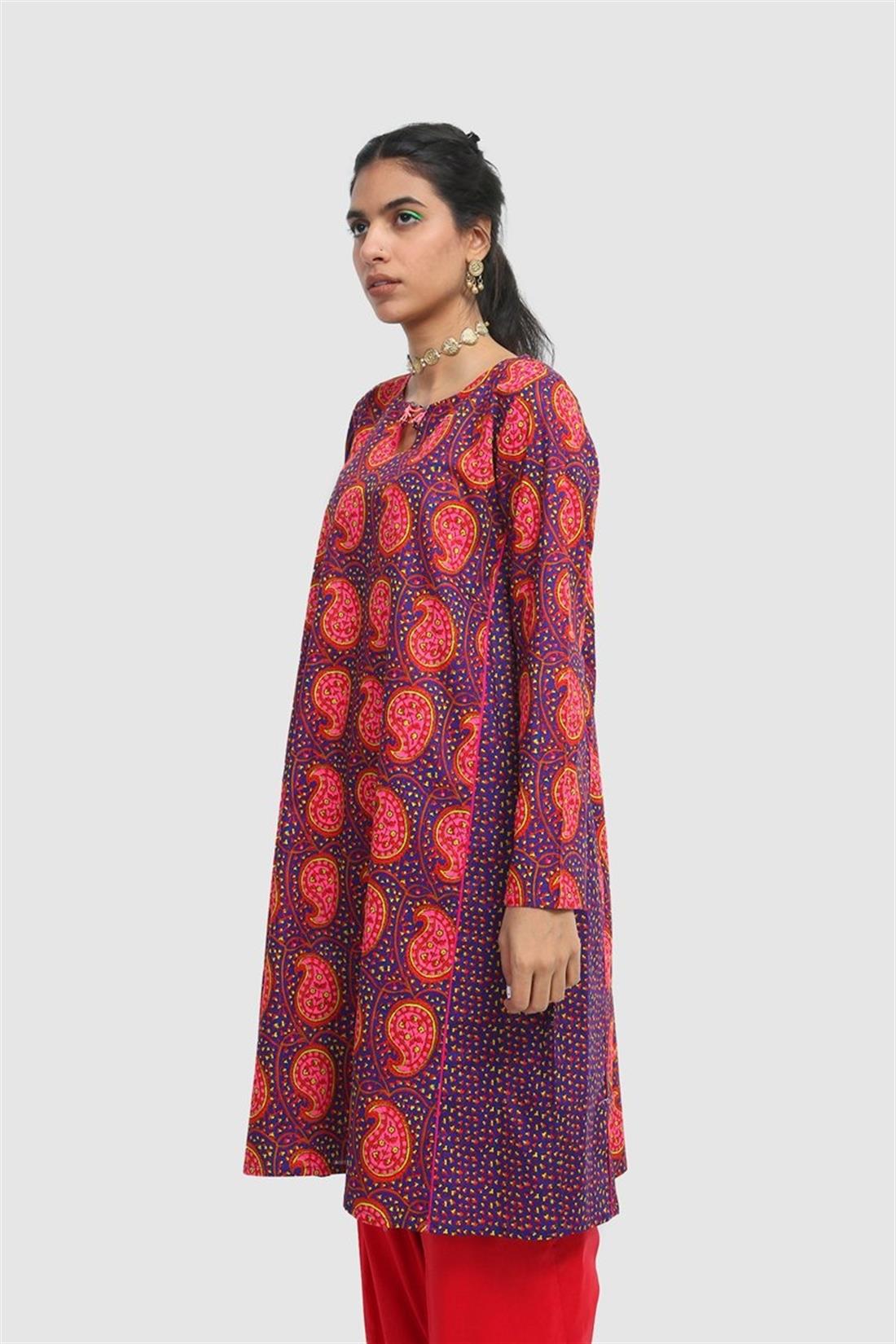 Blue & Multicolour Printed Lawn A-Line Generation