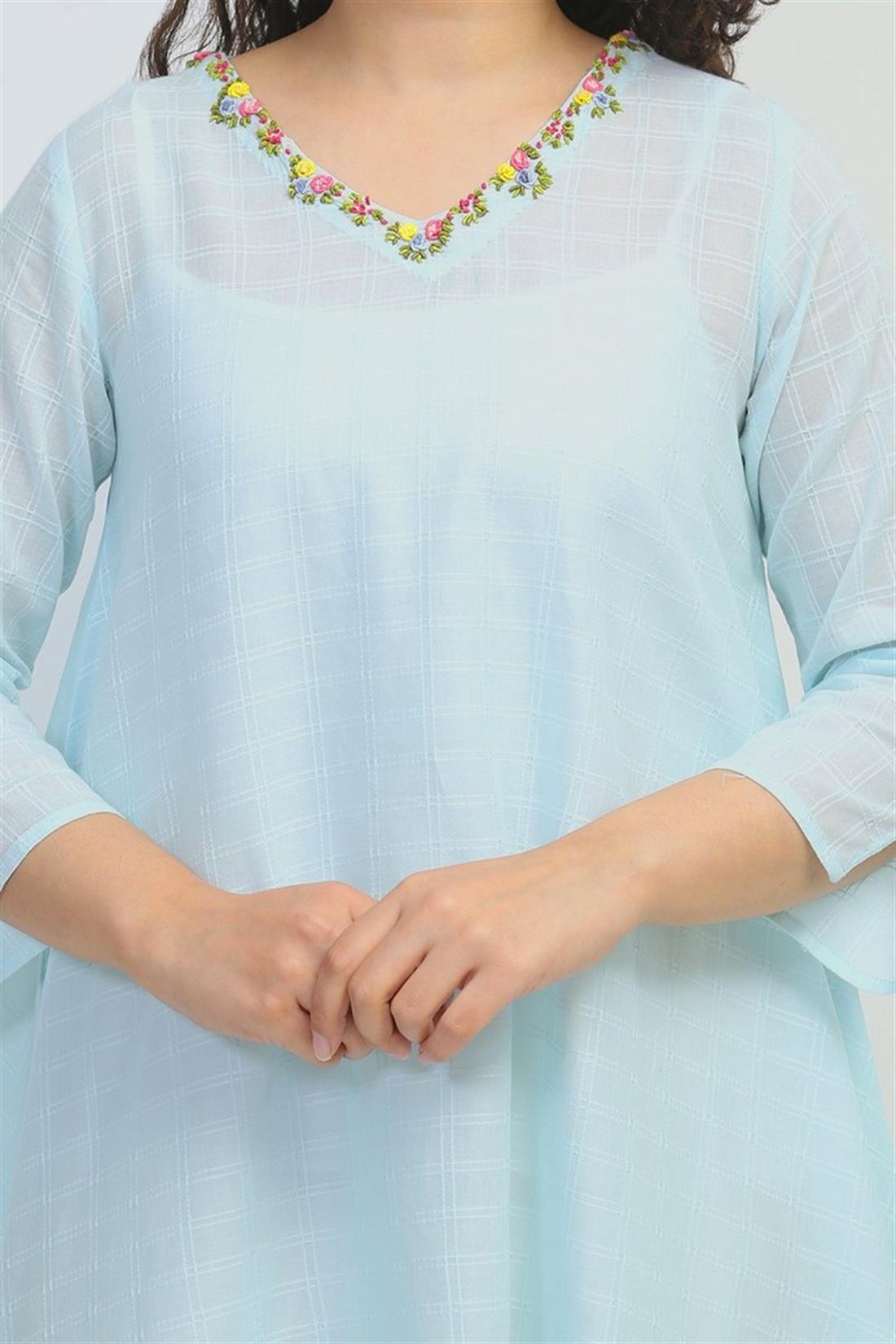 Sky Blue Embroidered A-Line Generation