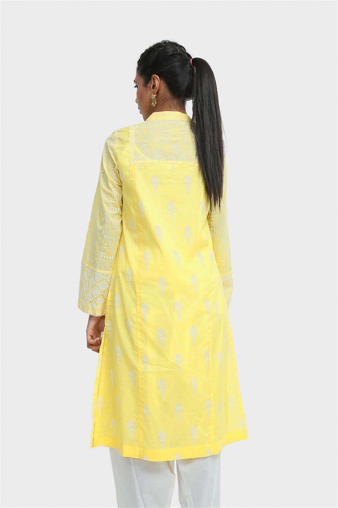 Yellow Lawn Sea Green Screen Printed Readymade Pastel Kurta