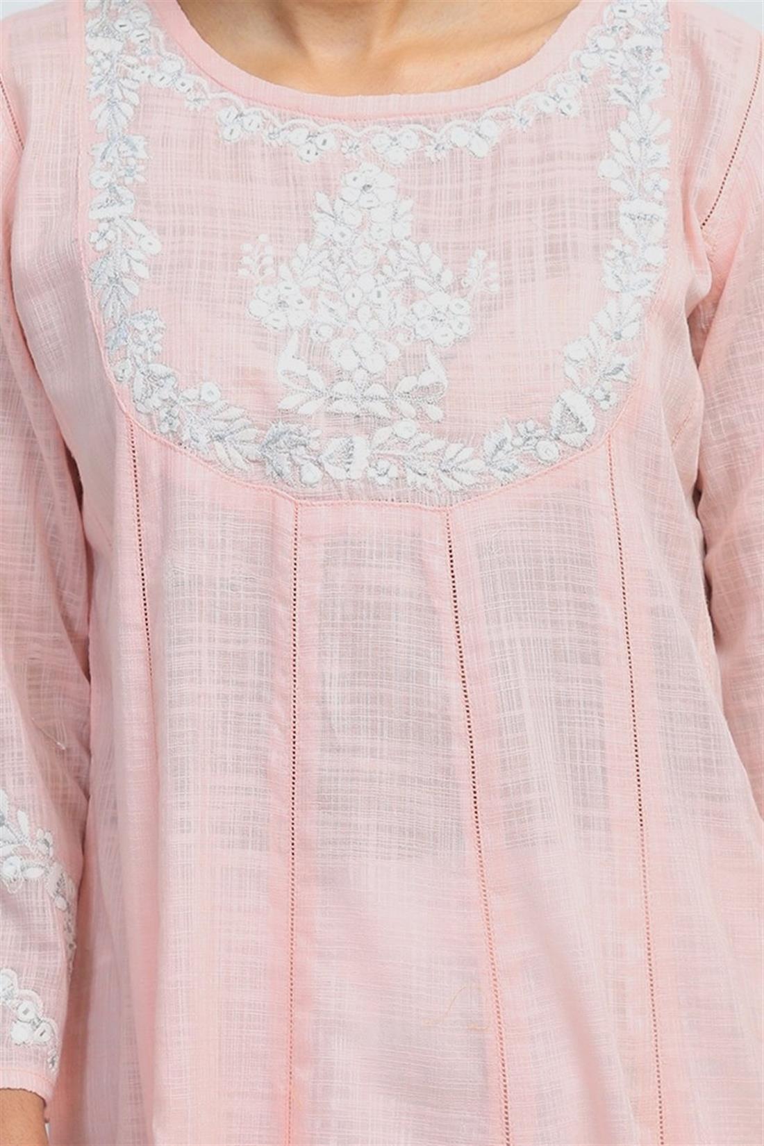 Pink Lawn Kalidaar Frock with Mirror Work Embroidery