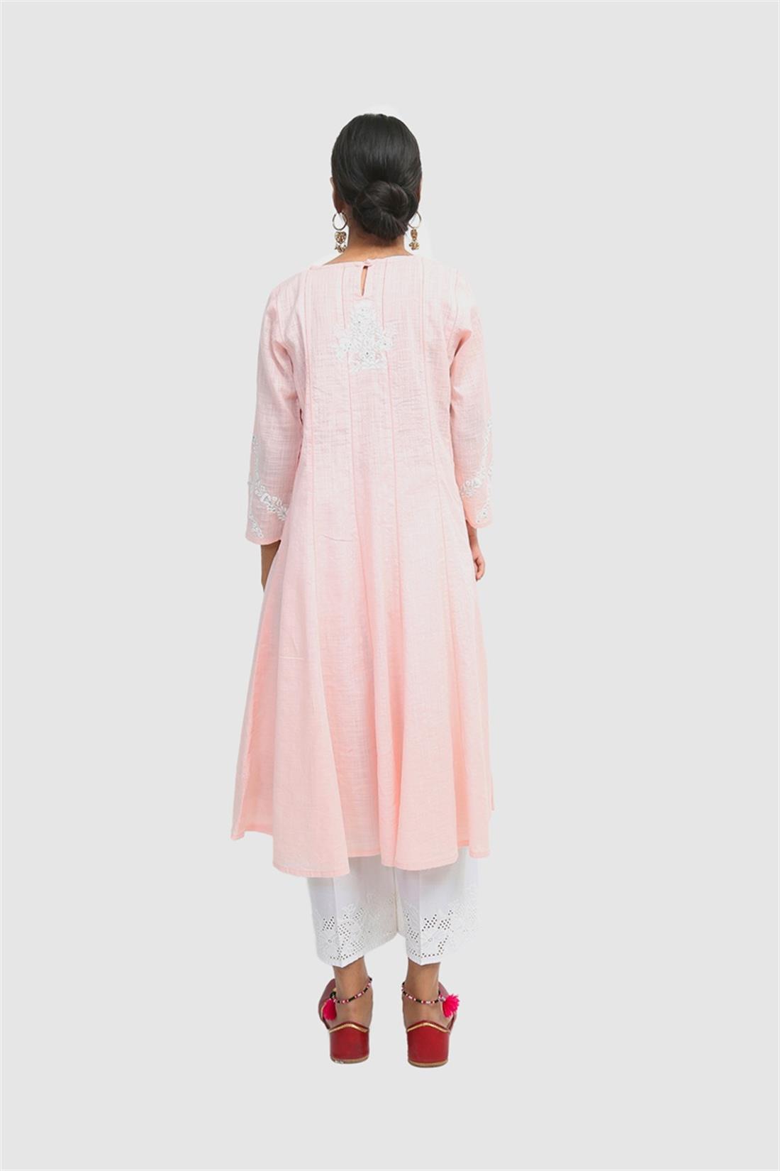 Pink Lawn Kalidaar Frock with Mirror Work Embroidery