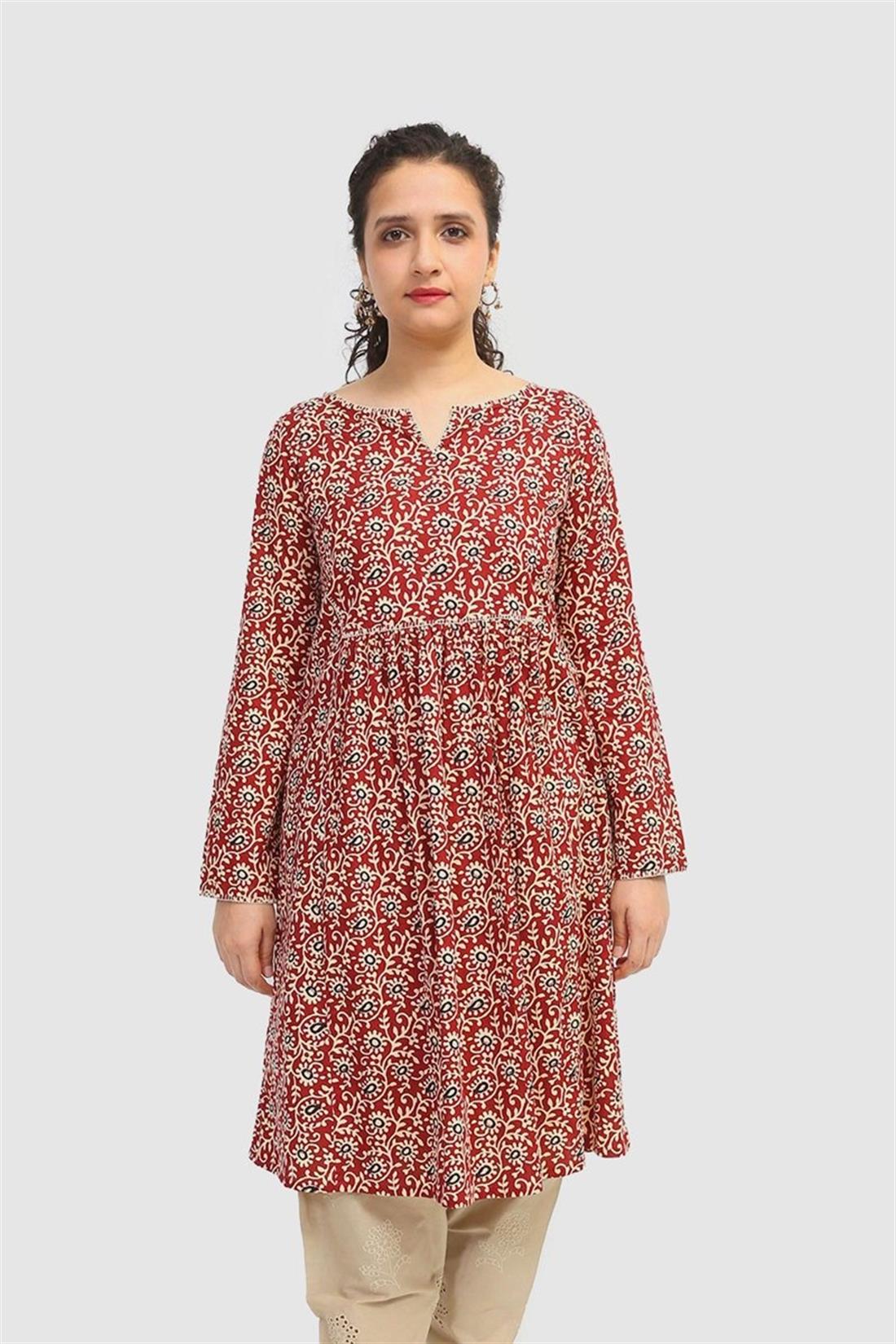 Maroon Readymade Embroidered Lawn Printed Frock