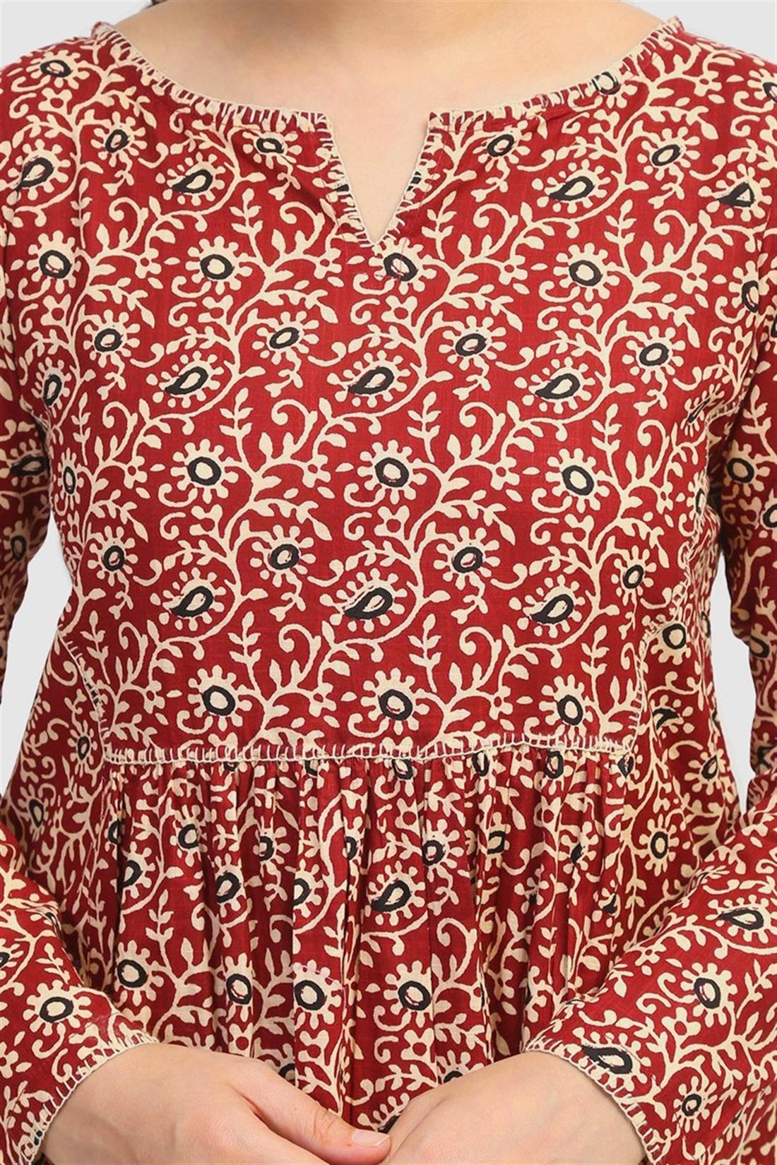 Maroon Readymade Embroidered Lawn Printed Frock