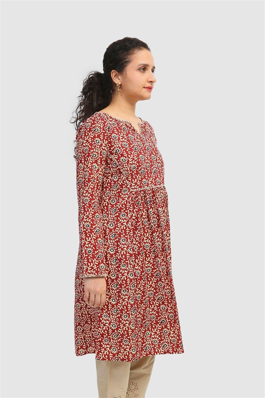 Maroon Readymade Embroidered Lawn Printed Frock