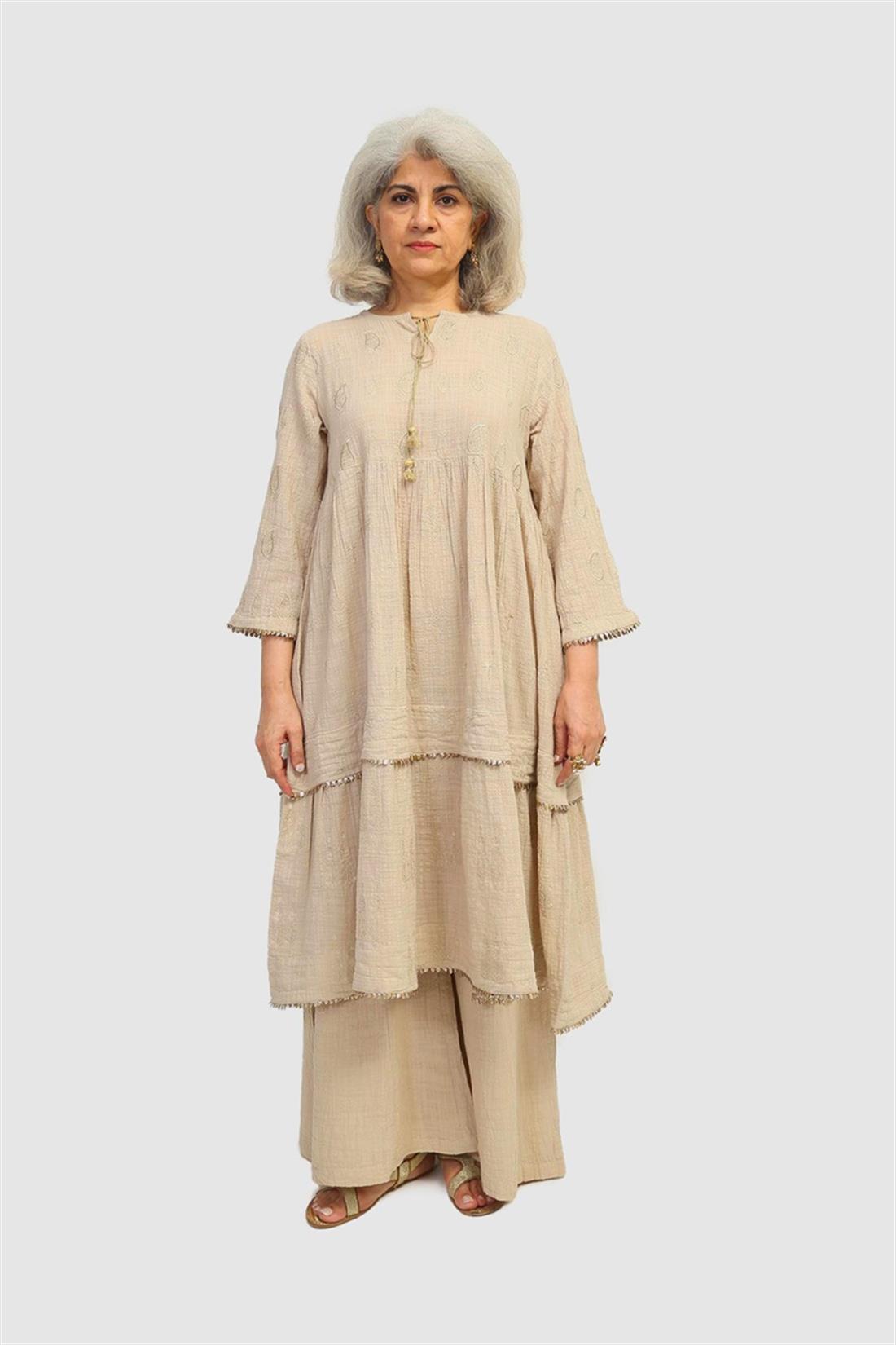 Beige Embroidered Lawn Palazzo Generation