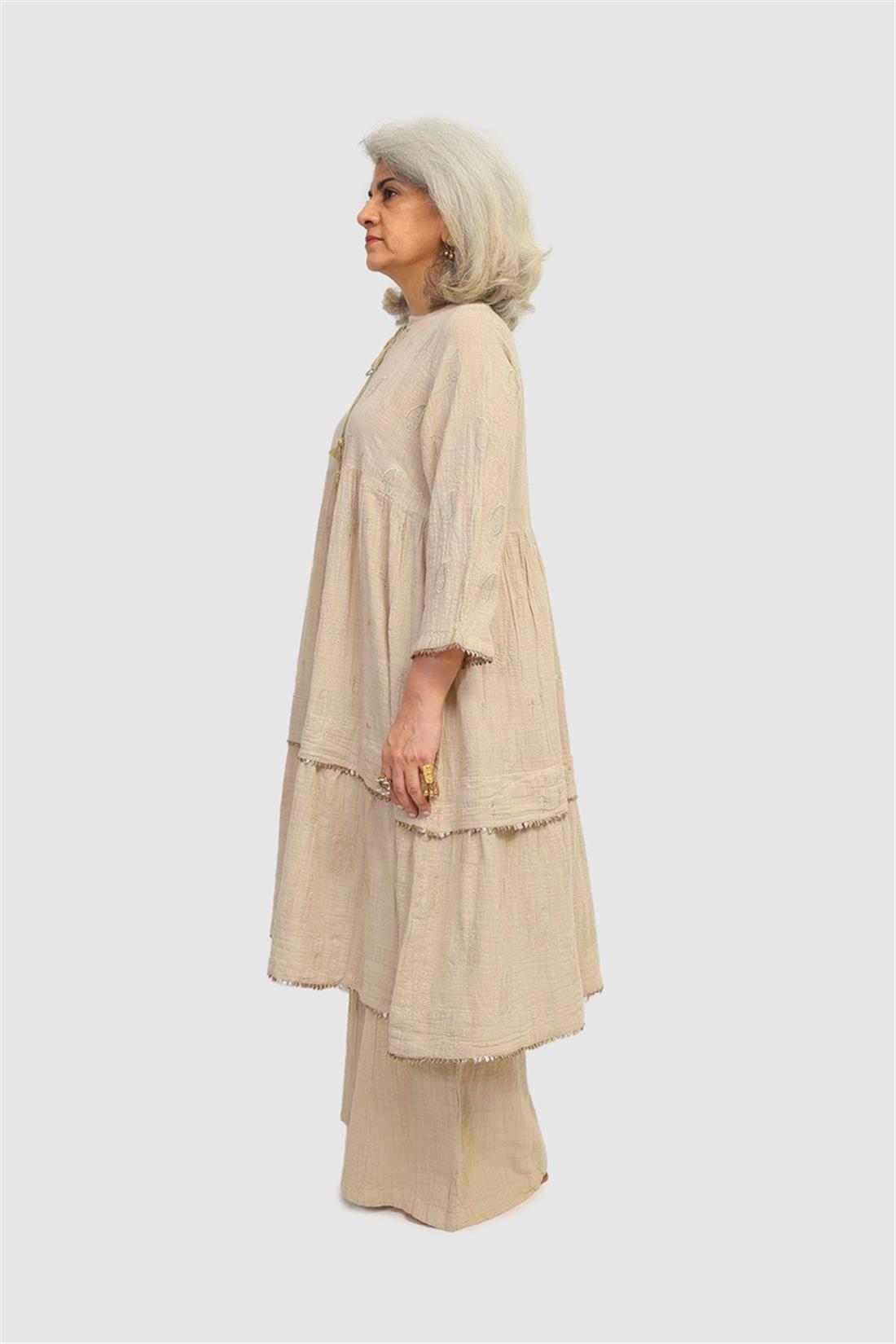 Beige Embroidered Lawn Palazzo Generation