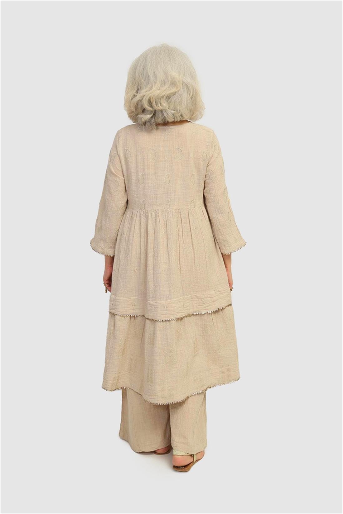 Beige Embroidered Lawn Palazzo Generation