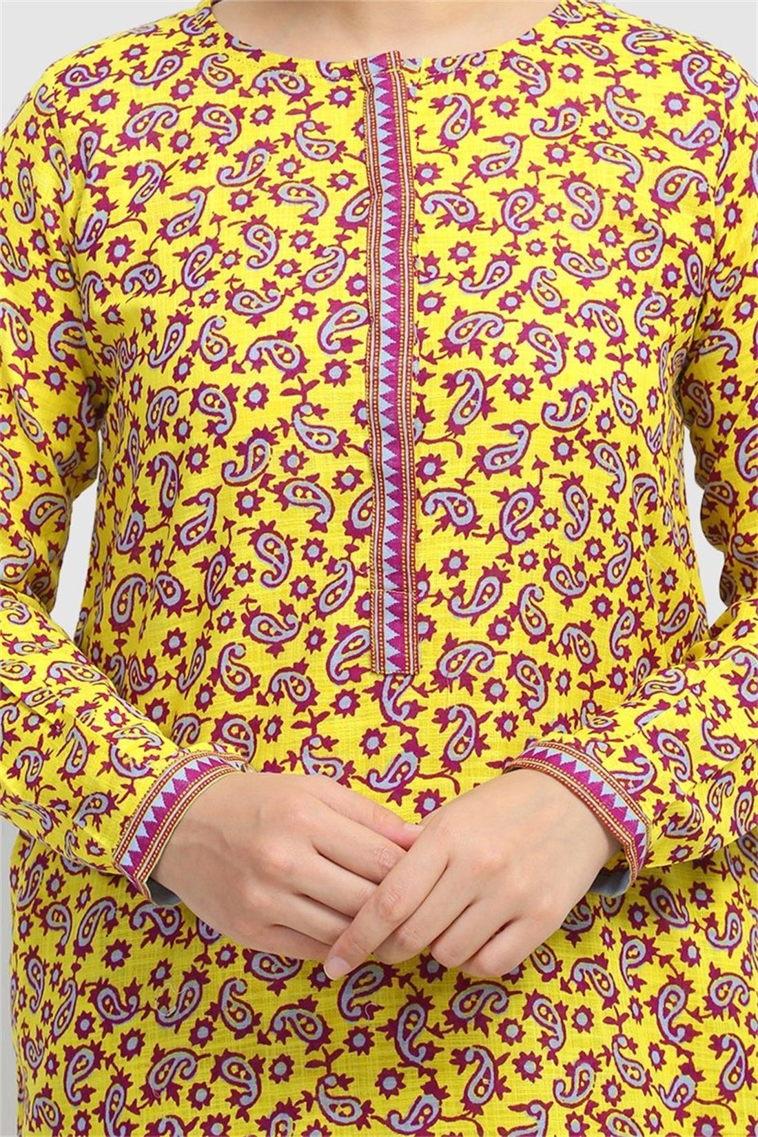 Yellow Jacquard Printed Kurta with Matching Shalwar & Dupatta