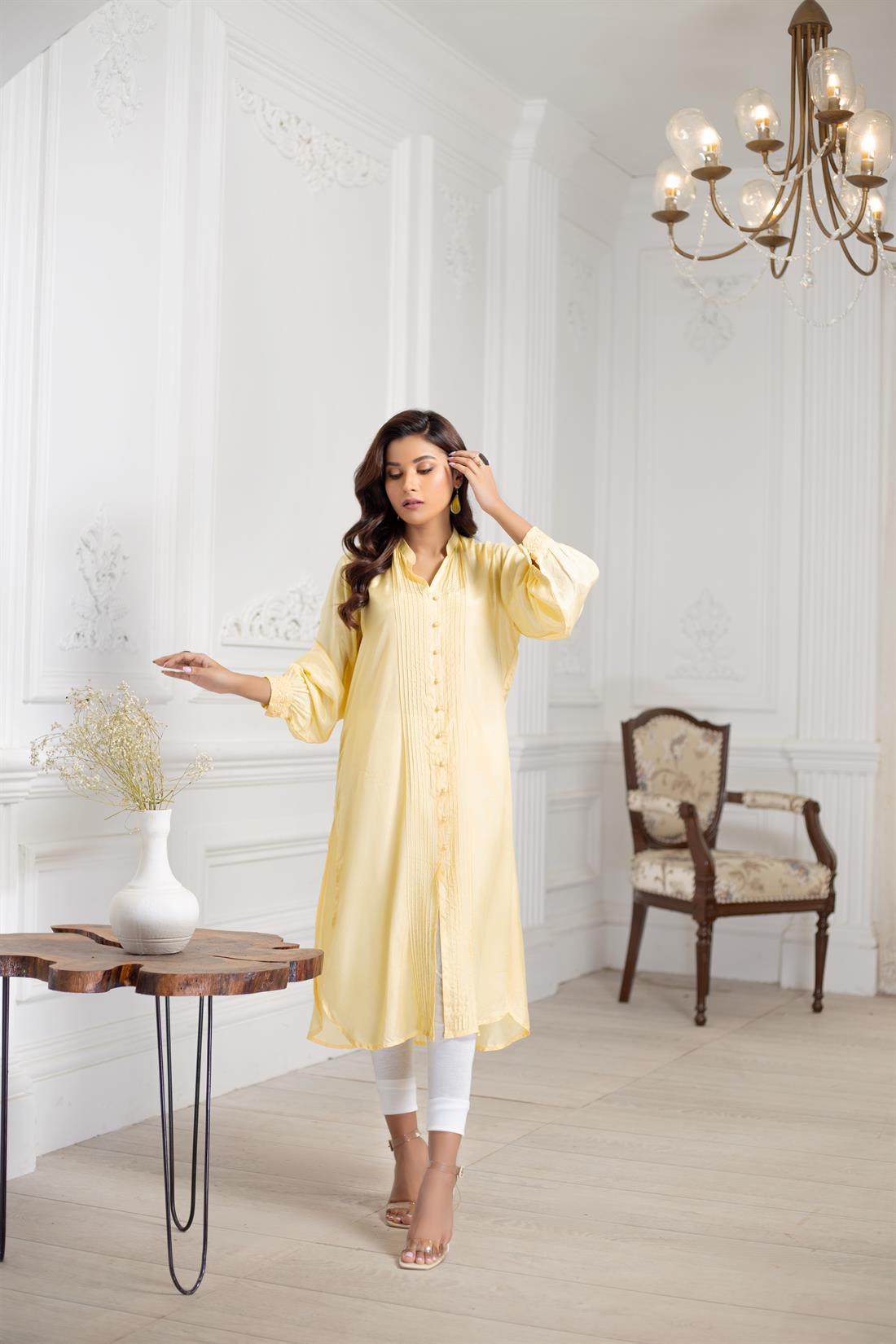 Yellow 2 Piece Cotton Silk Kurta with Paired Trousers