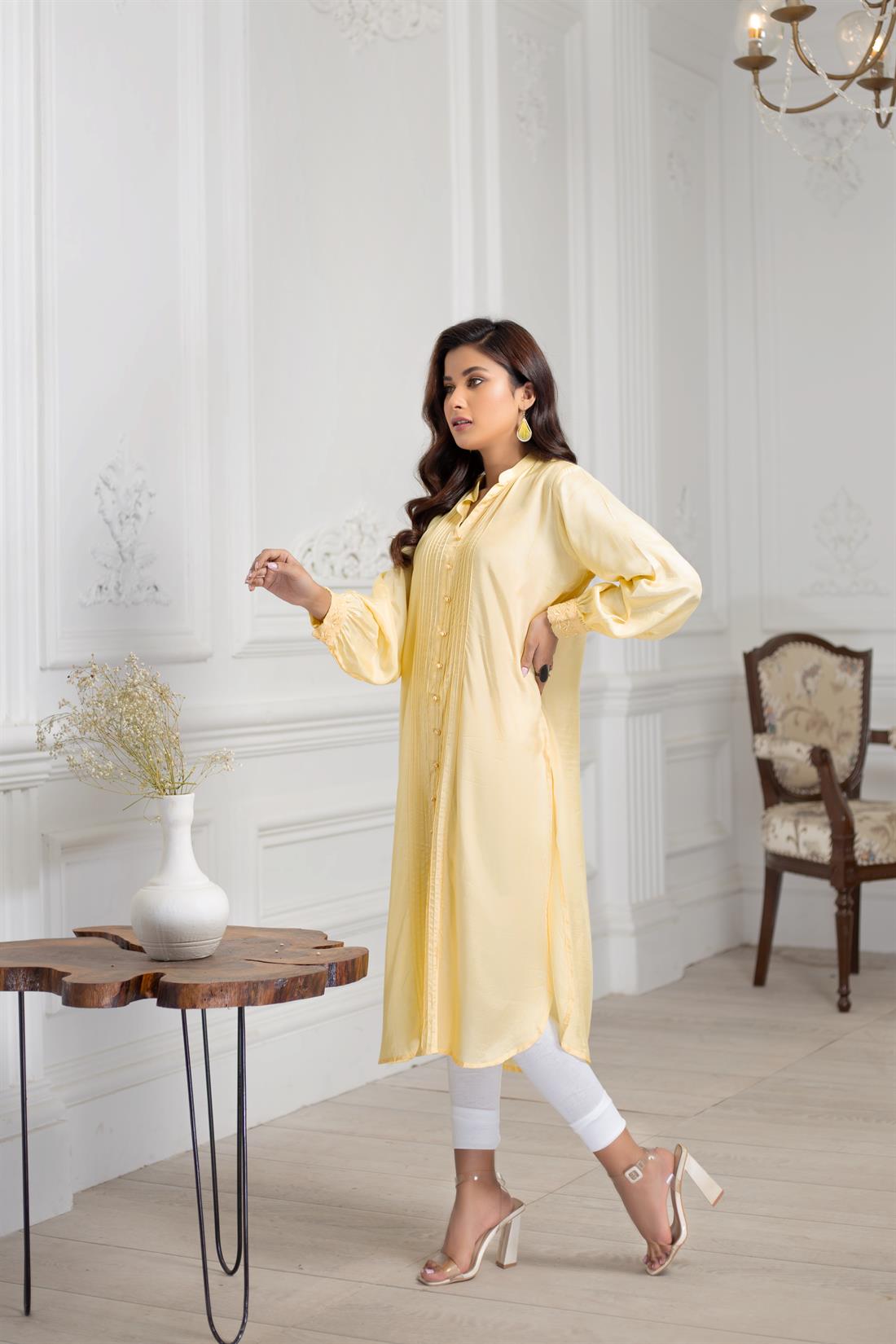 Yellow 2 Piece Cotton Silk Kurta with Paired Trousers