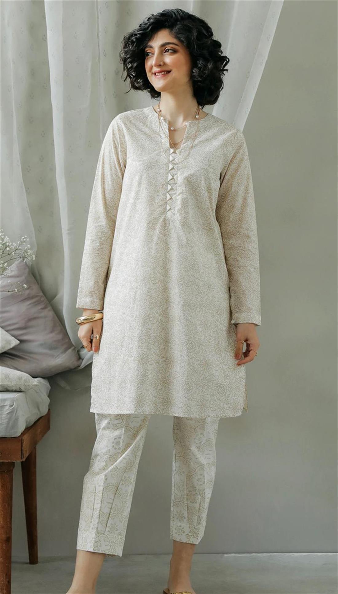 Off White Printed Lawn Ethnic Designer Ladies Ready to Wear Suits