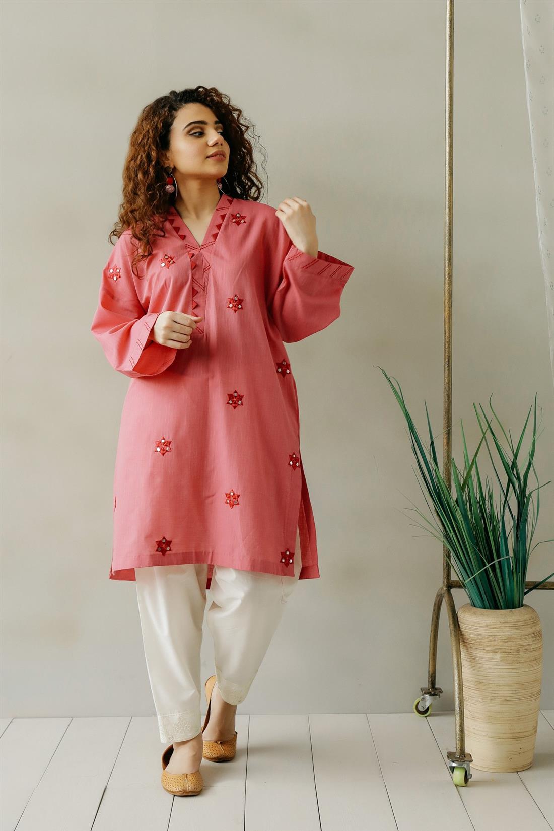 Pink 1 PC Artistic Embroidered Readymade Lawn Shirt