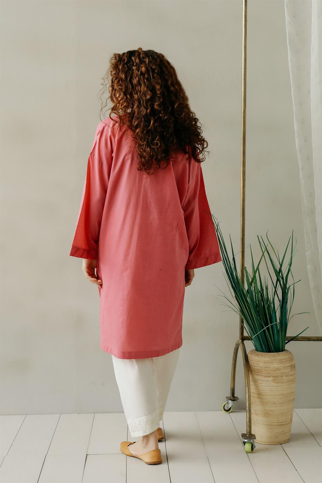 Pink 1 PC Artistic Embroidered Readymade Lawn Shirt