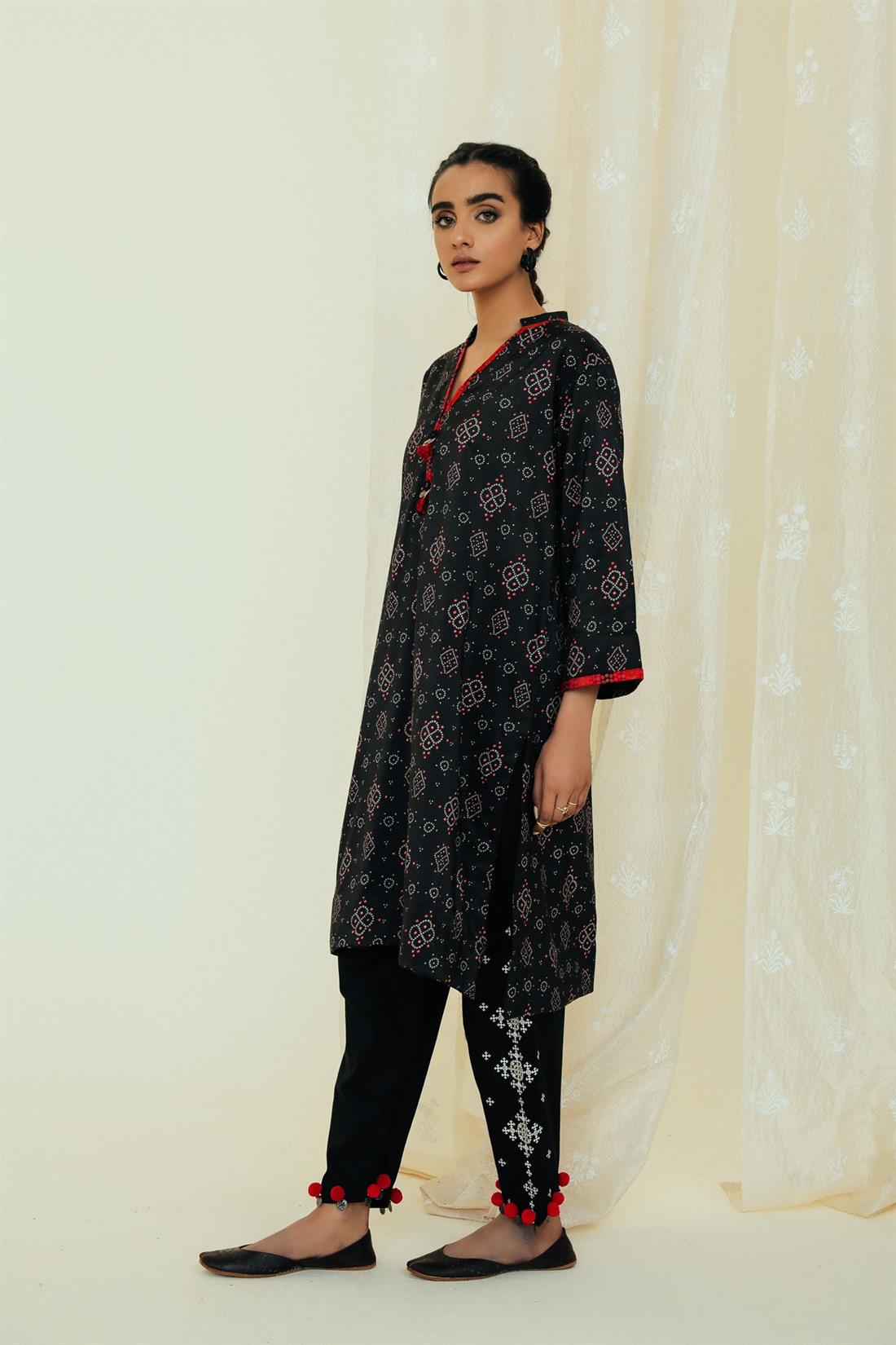 Black Beaded Silk Ethnic Designer Ladies Ready to Wear Suits