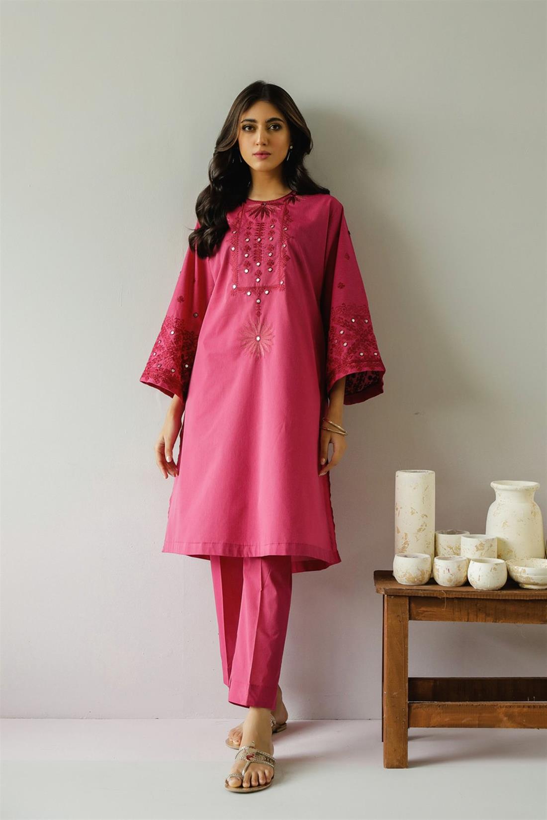Magenta Pink Embroidered Ethnic Designer Ladies Ready to Wear Suits